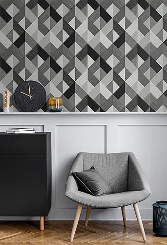 Miniatura 6 de NextWall Stacy Garcia Home - Papel tapiz geométrico de marquetería para despegar y pegar (gris)