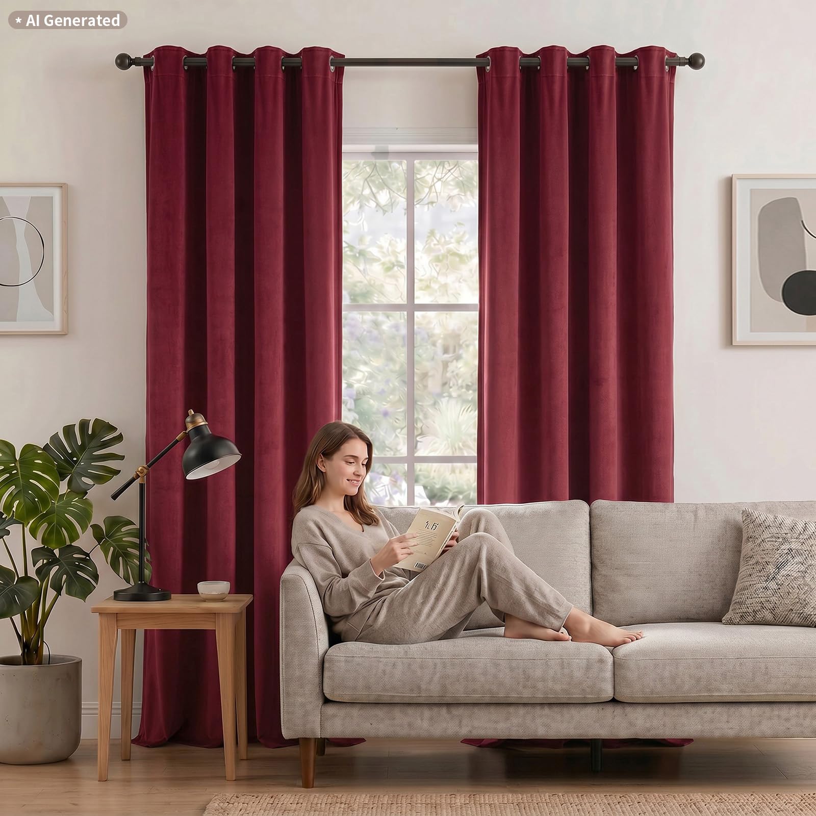 Ystyle Rideau Velours Thermiques Lot De 2, Rideau 100% Occultant, 140×225cm, Bourgogne