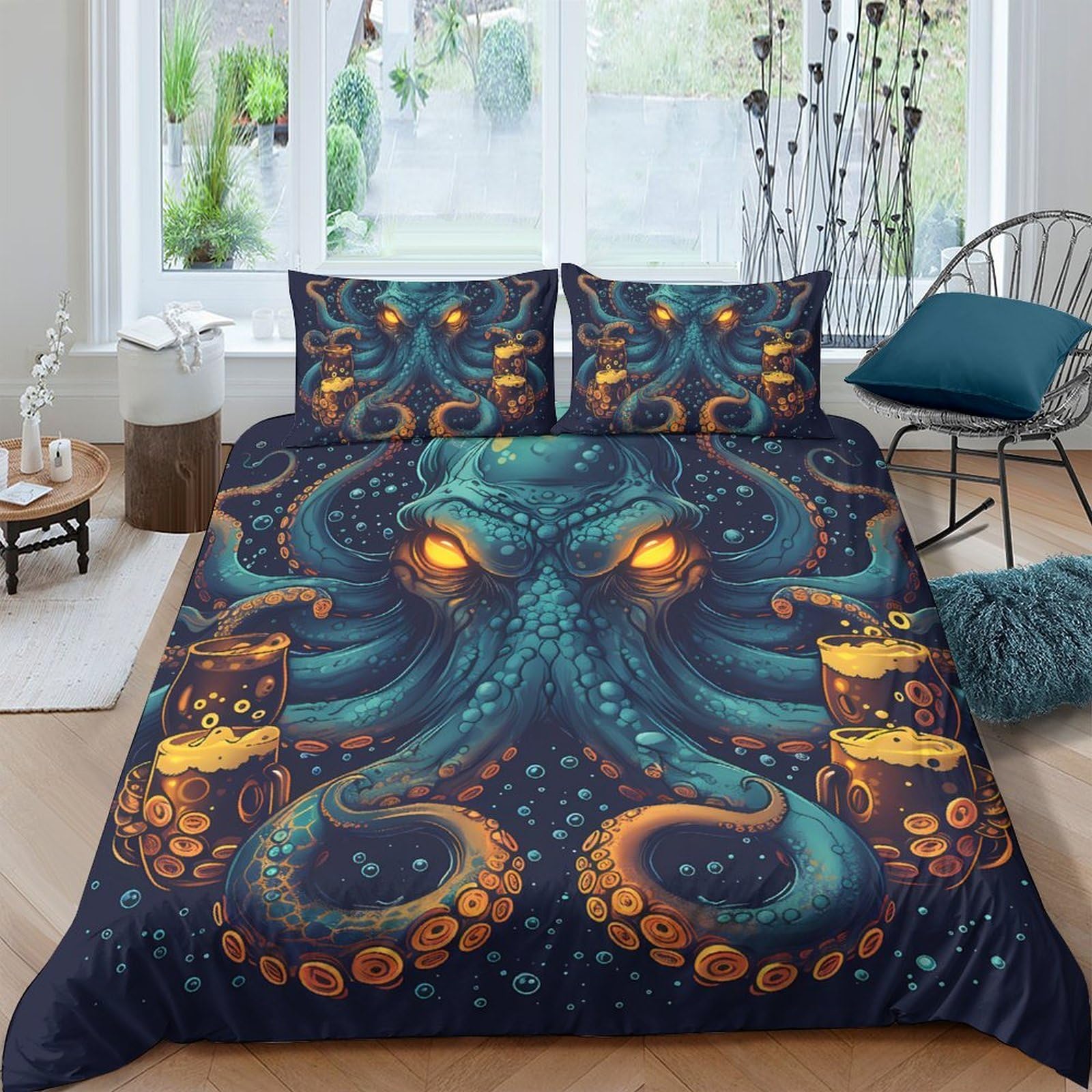 Ctjqhvkz Style-2 3D Printed Octopus Ocean Fitted Sheet Microfiber Soft Bedroom Decor Kraken Mattress Cover For Home Dorm Single（135X200cm）