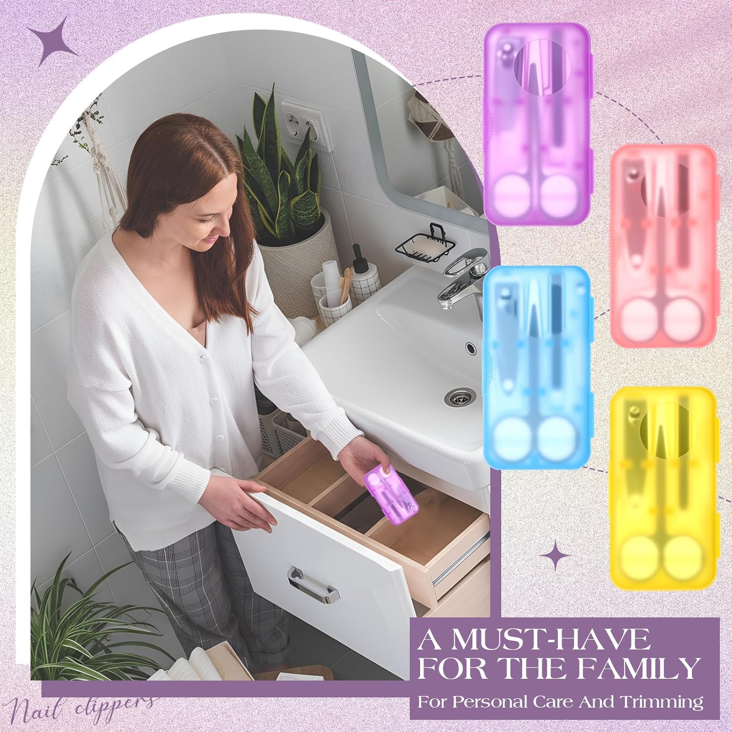 50 Sets Nail Clipper Set 4 in 1 Manicure Kit Bulk Adult Metal Travel Fingernail Manicure Set with Case Individually Wrapped Personal Pedicure Kit Gift for Men Women Hotel(4 Colors)