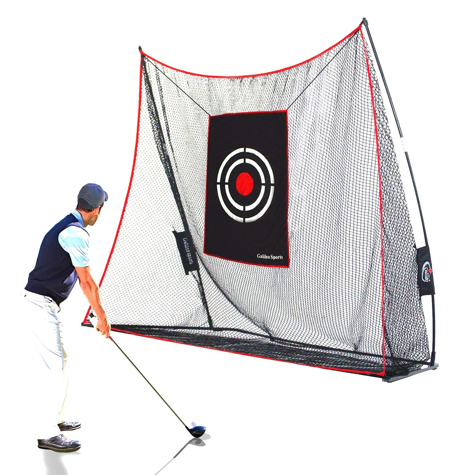 Gagalileo Golf Net Practice Set: 10x7ft Outdoor/Indoor Training Net with Turf Mat/Real Balls/Tees & Hat Perfect for Backyard Garage Beginners
