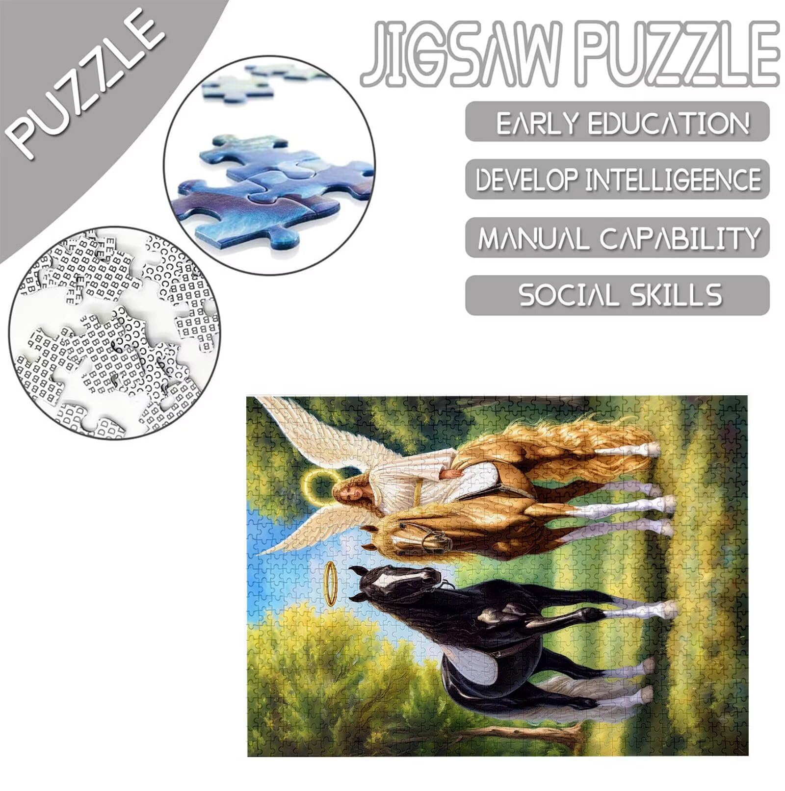 Puzzle dla dorosłych 3000 sztuk, puzzle 3000 elementów dla dorosłych, drewniana łamigłówka wymagająca gra z pudełkiem na prezent opakowanie do dekoracji domu sypialni prezenty dla kobiet, motyw: koń