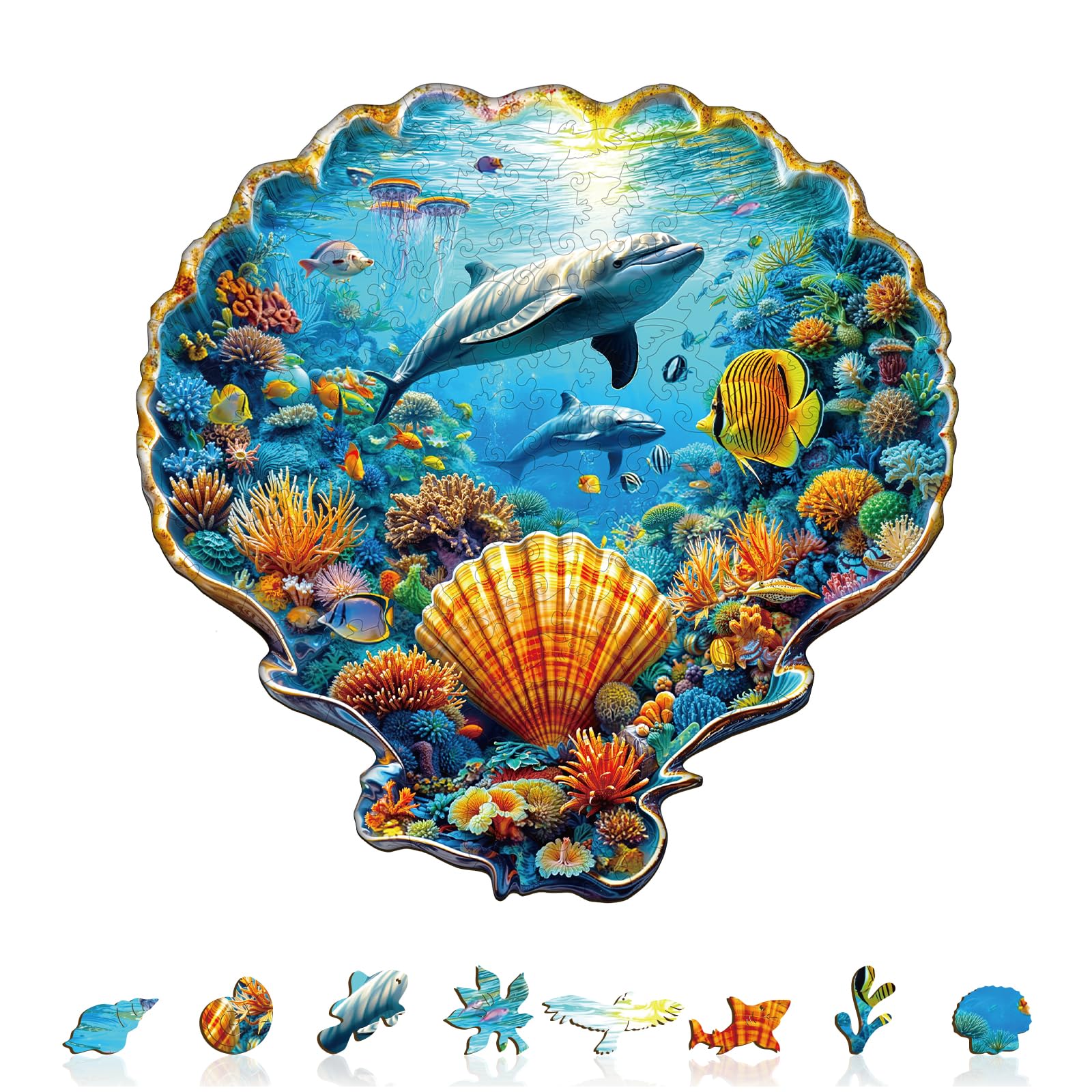 Casse-tête en bois pour adultes, coquilles du monde sous-marin, puzzle en bois de forme unique pour adultes, cadeaux créatifs pour amis, jeu de famille, décoration d'intérieur (34 x 33,8 cm, 245