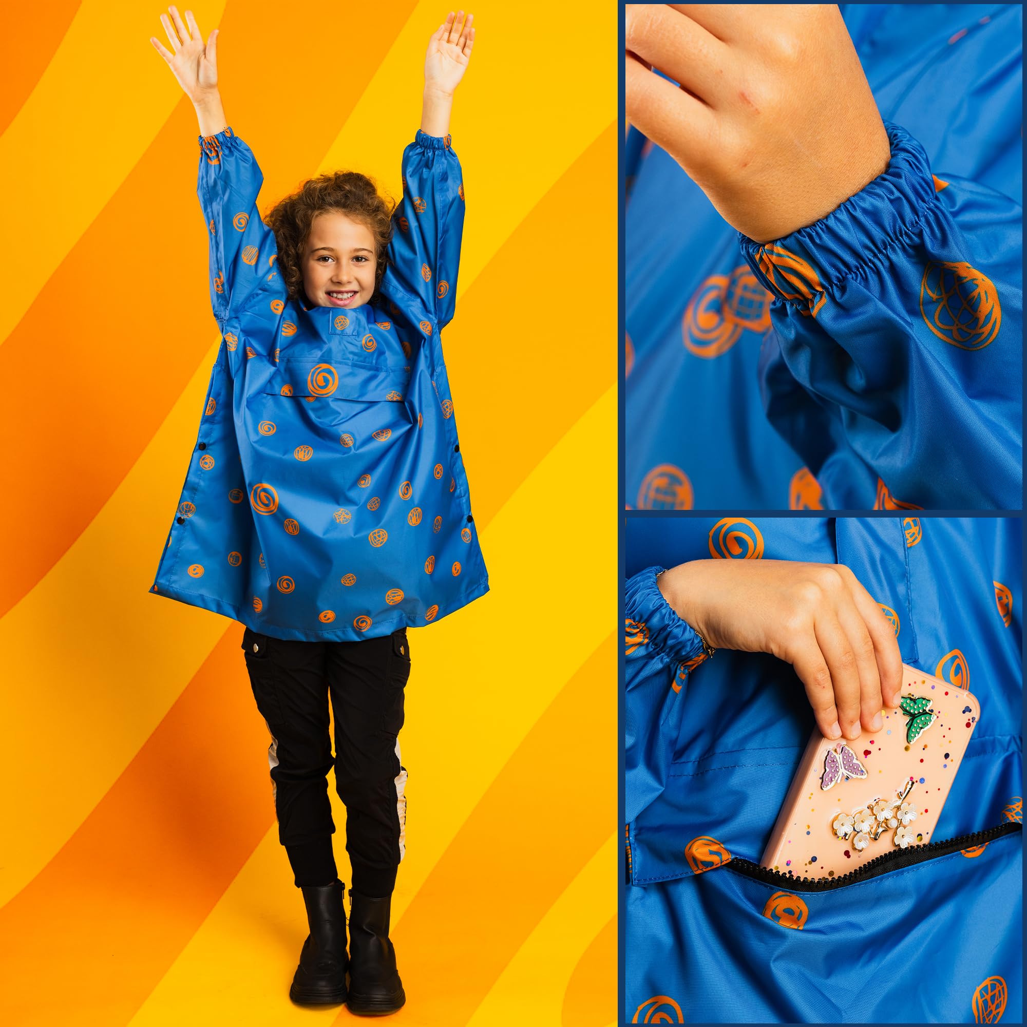 Jubi® Poncho de pluie enfant | 100% polyester recyclé, imperméable, léger, respirant et coupe-vent | Idéal pour les aventures en plein air