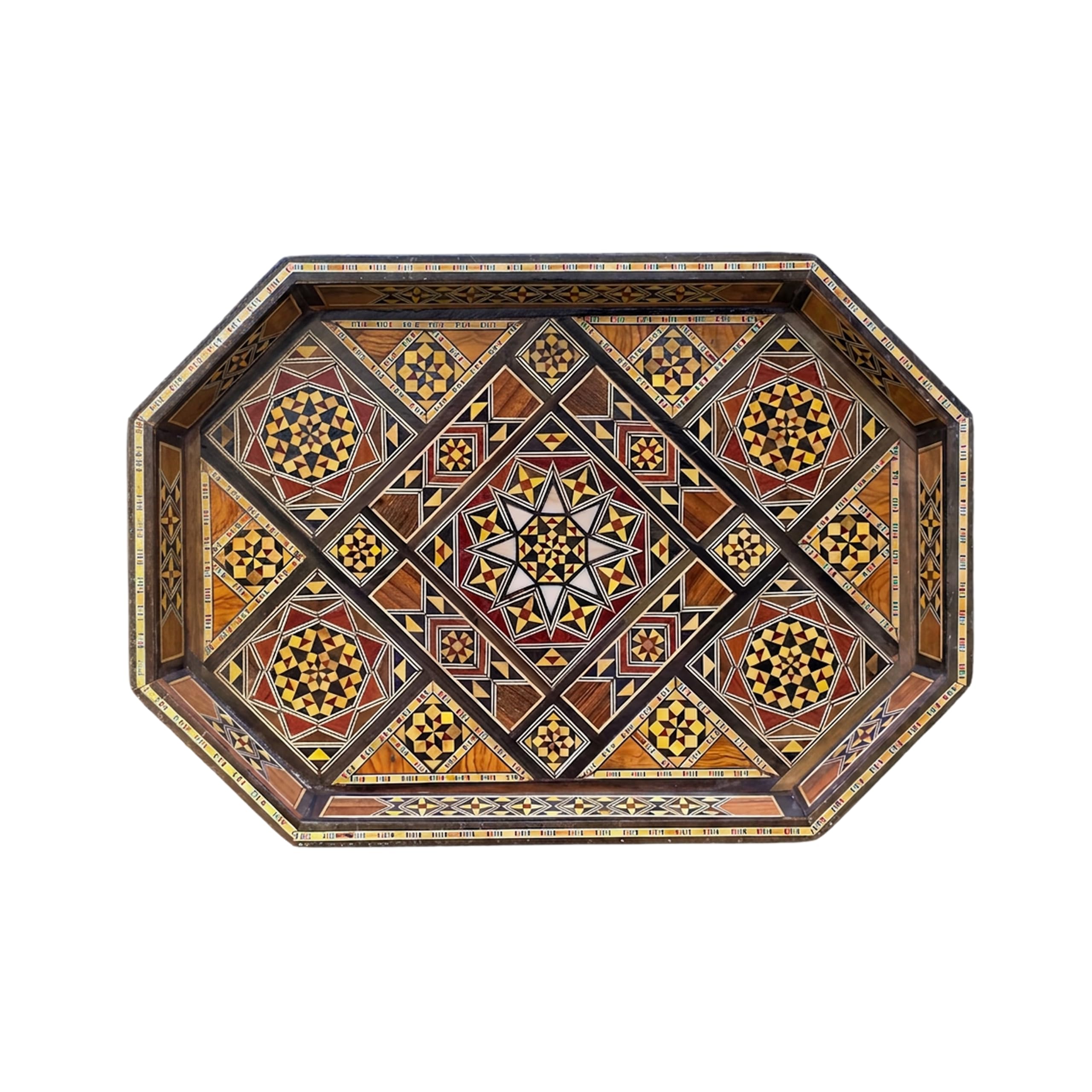 Walnut & Pearl | Handmade Wooden Tray – Handcrafted Geometric Marquetry (Small Tray)