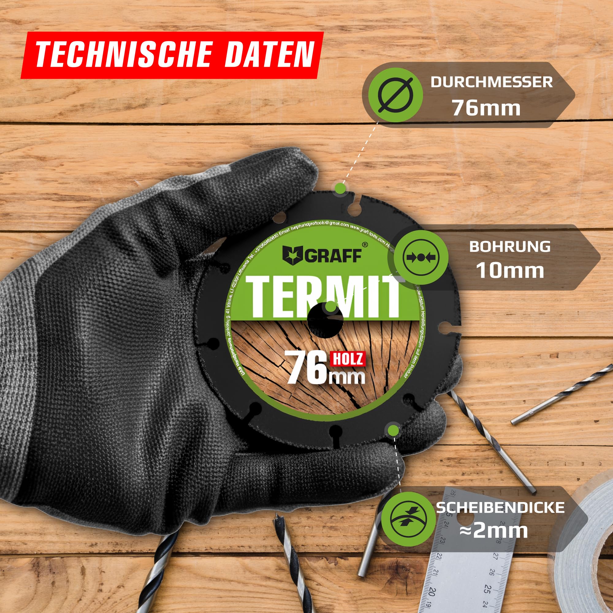 GRAFF Termit 76mm Mola da Taglio per Legno e Plastica Legno Laminato Cartongesso - Carbide Multi Wheel per Smerigliatrice Angolare - Disco da Taglio Legno 76 mm
