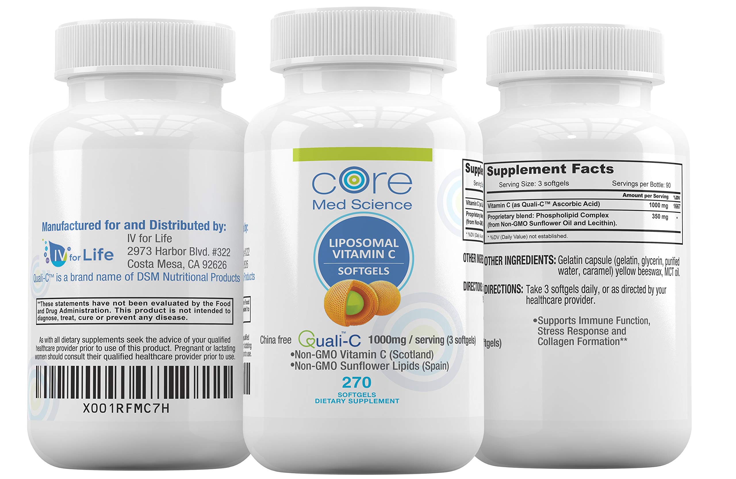 Liposomal Vitamin C by Core Med Science 1000mg 270 Softgels Quali®C Vitamin C