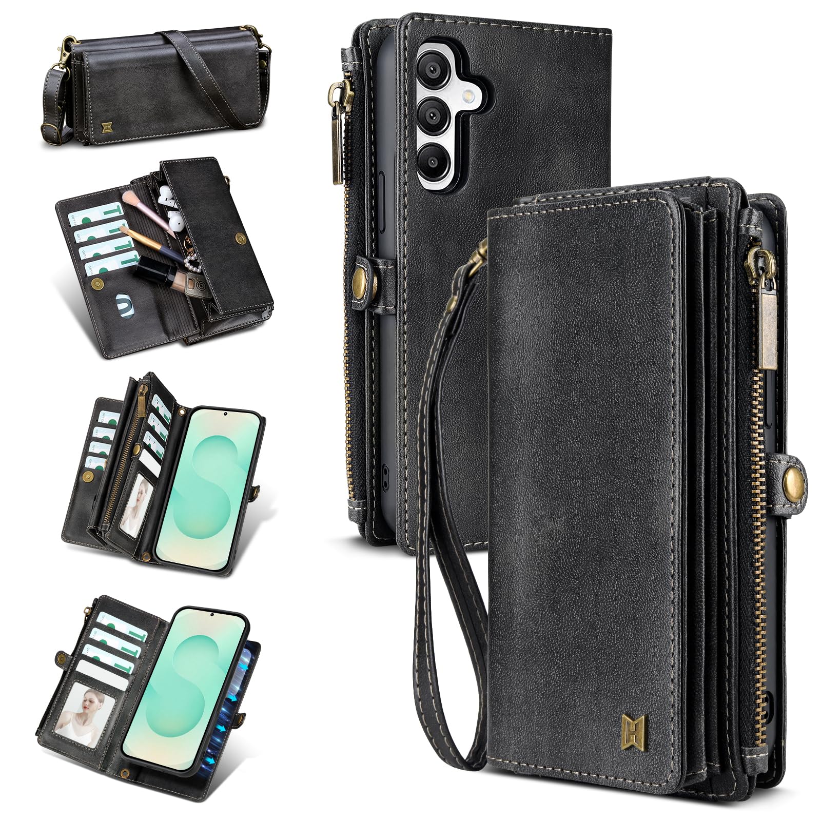 QIXIU for Samsung Galaxy S25 Plus Wallet Case(Holds Lipstick, Headphones, etc.),Multi-Functional Portable Magnetic Faux Leather Phone Case with RFID