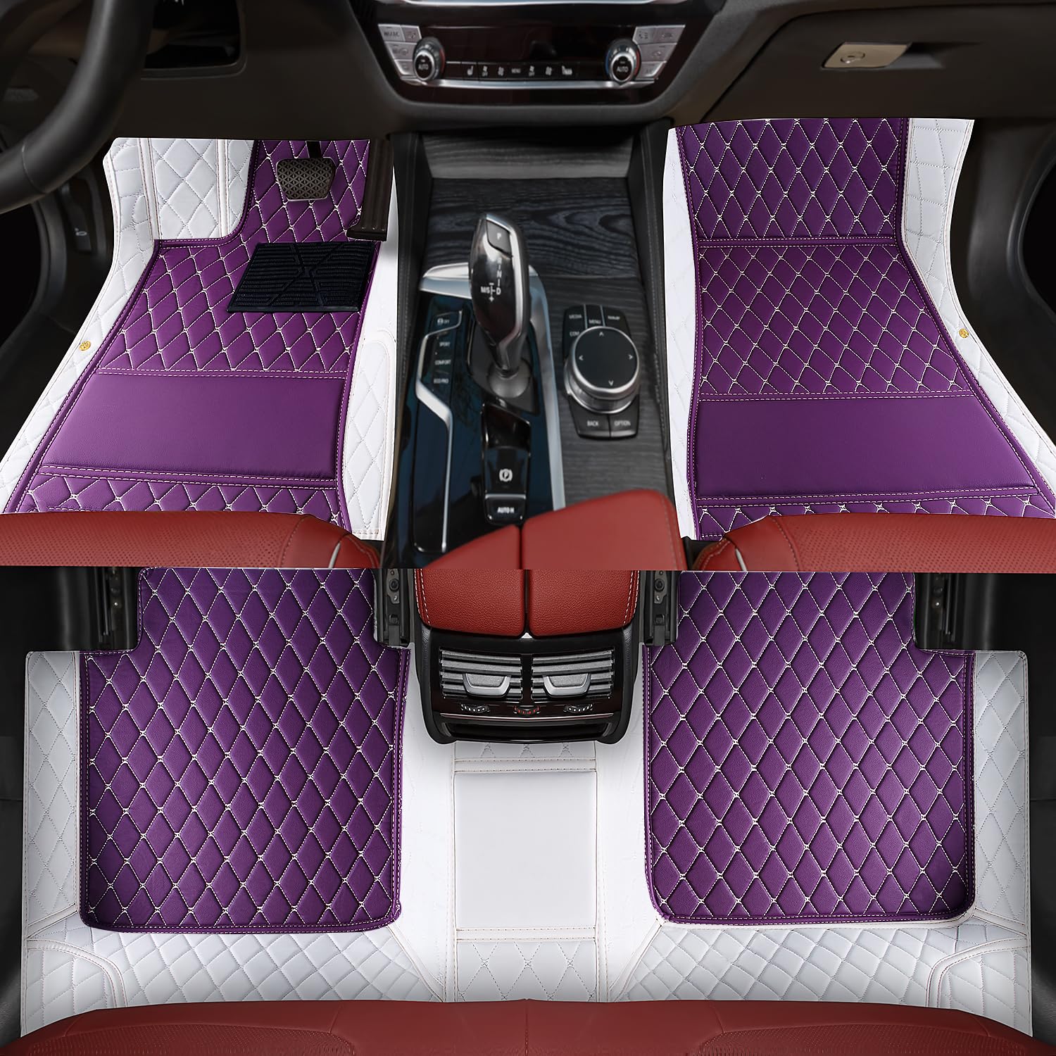 Custom car Floor mat is Compatible for Mercedes-Benz，to All Models for Benz (2000-2025) C260/C200/S500/ A260/ B200，Luxurious ‌All-Weather car Floor MATS. (Purple Rice & White)