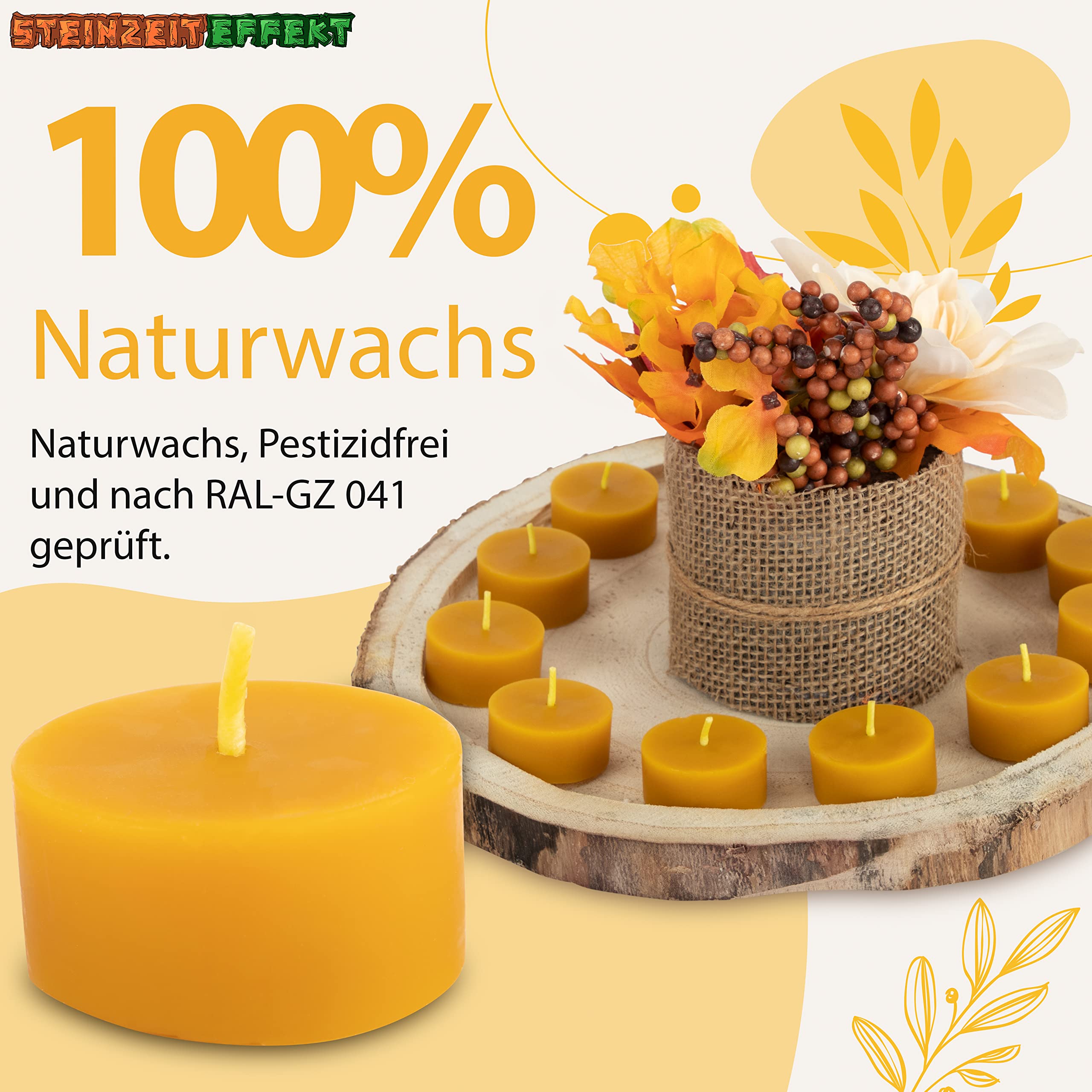 Teelichter aus Bienenwachs - Handgefertigt vom Bio Imker mit Glas Teelichthalter - FSC Zertifiziert - Pestizidfrei - 100% Naturwachs (48 Stück)