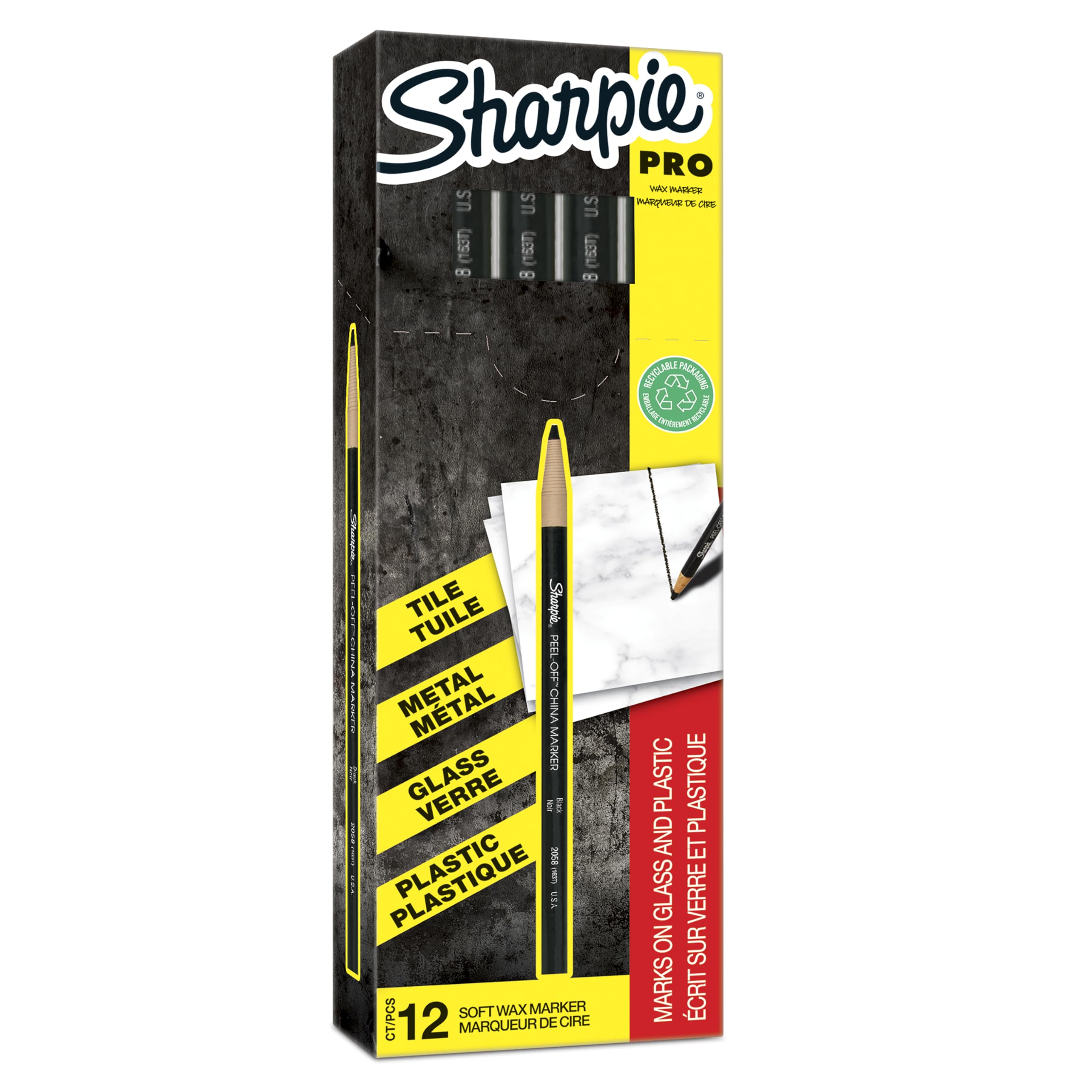 Sharpie Peel Off China Markers | Fine Point | Black | Wax Marks on Glass & Plastic | 12 Count
