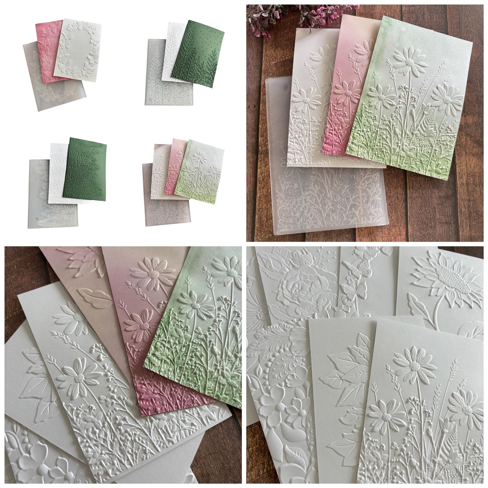 Pochoir Gaufrage 3D Fleurs Et Papillons - 11x16 Cm, Plastique Transparent - Pour Cartes, Scrapbooking, DIY - 9