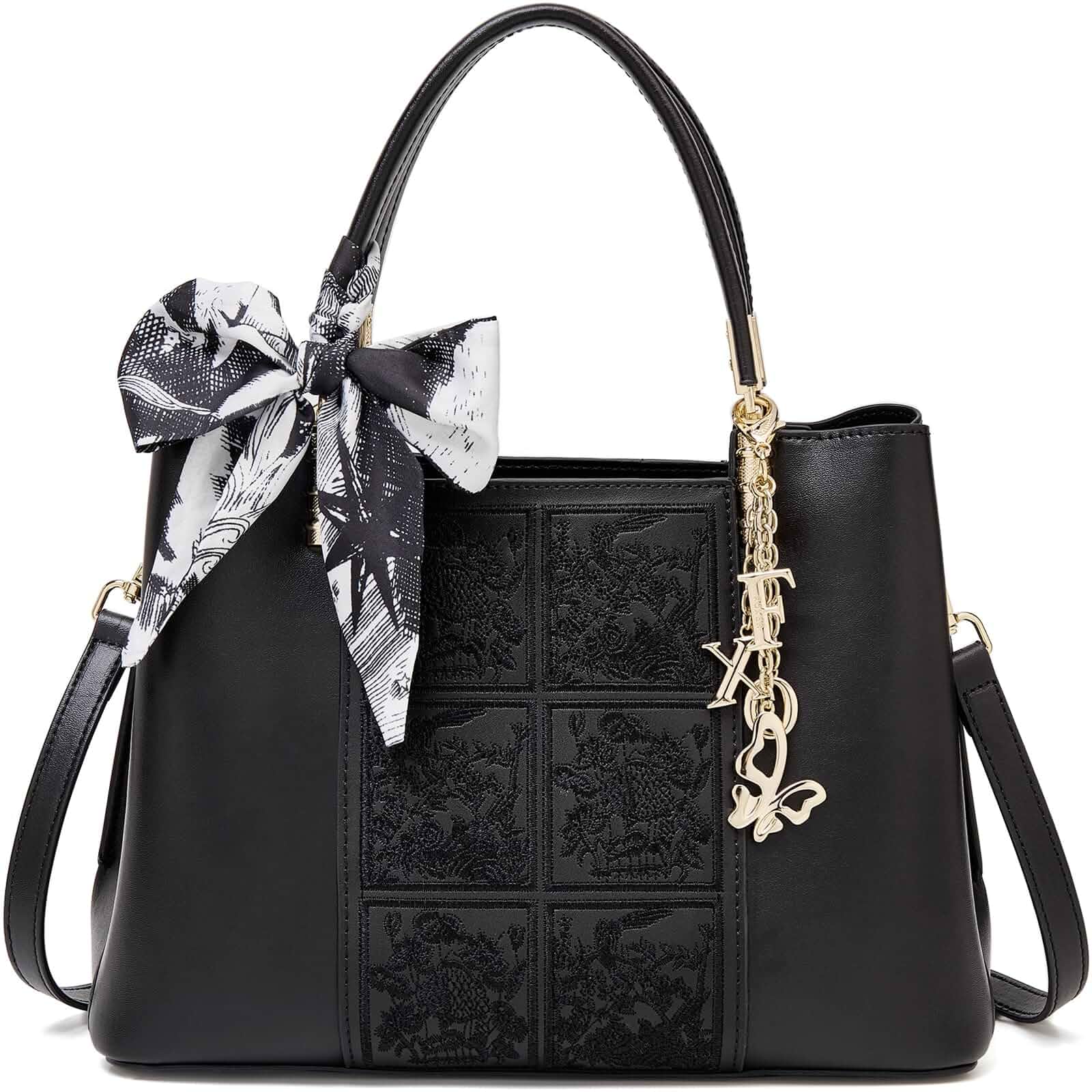 FOXLOVER Top Handle Satchel Handbag Embroidered Vintage Purses Exquisite Embossed Embroidery, Convertible with Detachable Crossbody Strap, Elegant Purse Perfect for Work, Party and Gift