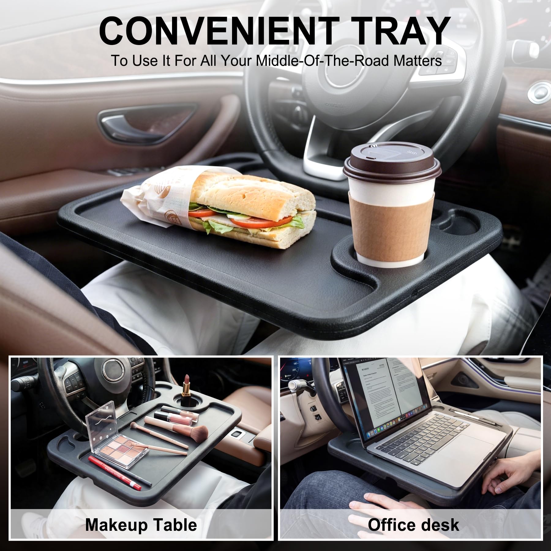 JUSTTOP Car Steering Wheel Desk for Laptop,Multipurpose Travel Car Accessories, Car Seat Stand Trays for Eating, Steering Wheel Overhead Table Console(Black) view 5