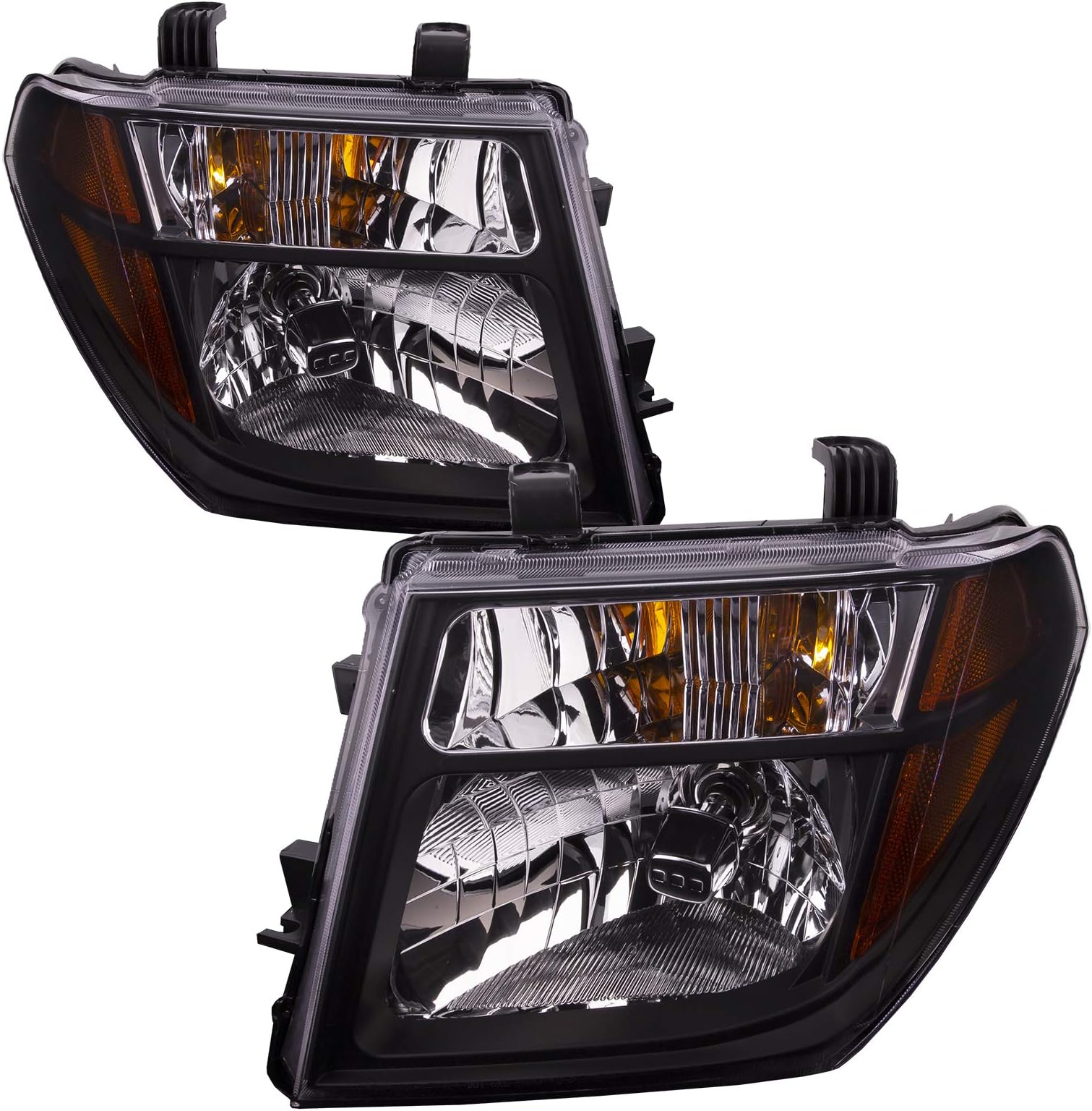 PERDE Black Housing Halogen Headlights Compatible with Nissan 05-08 Frontier And 05-07 Pathfinder Includes Left Driver and Right Passenger Side Headlamps