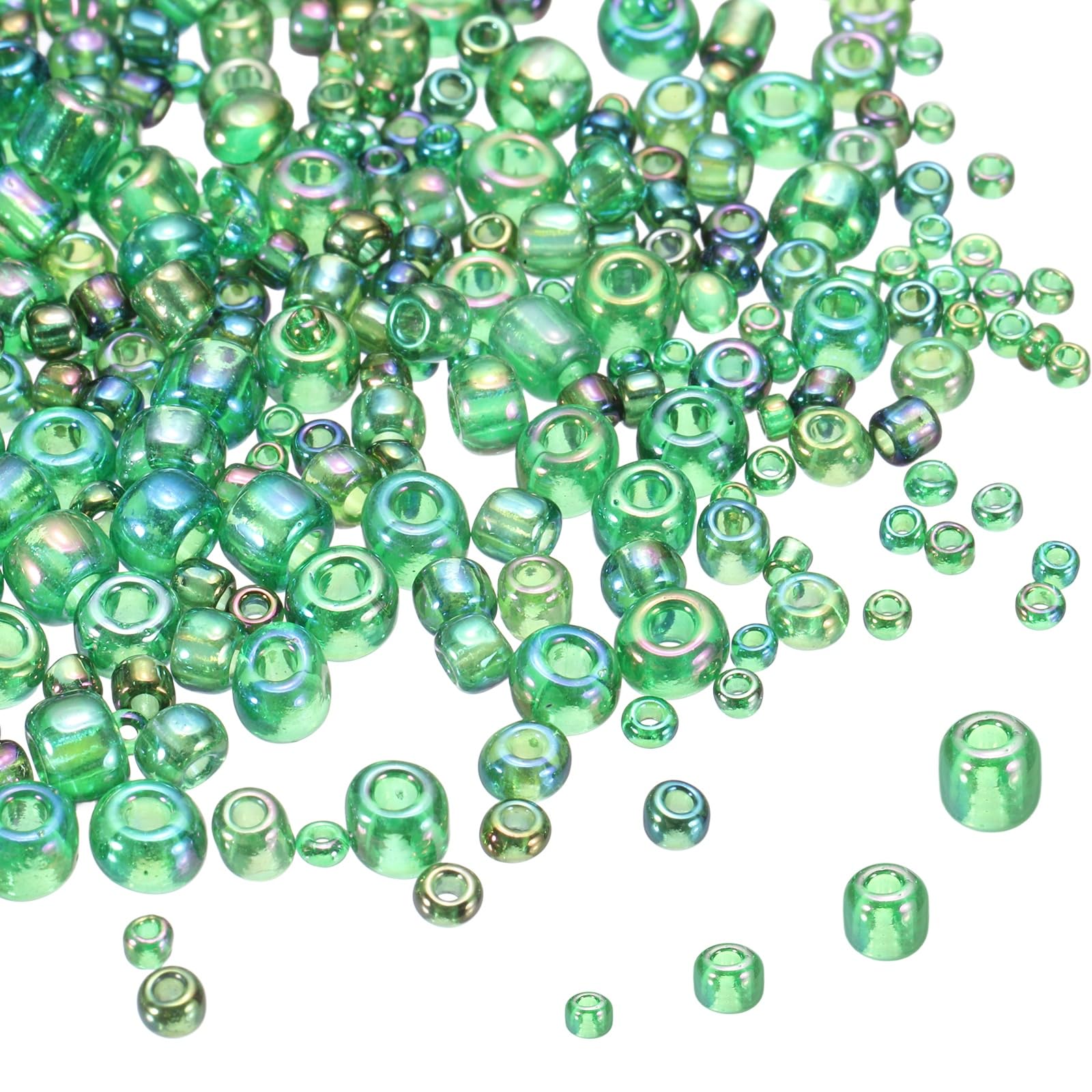 sourcing map 5888pcs Iridescent Glass Seed Beads 1.5/2/3/4mm Acrylic Round Bugle Beads for DIY Jewelry Craft Plants Making Fabric Felt Ornaments, Dark Green โ image 1