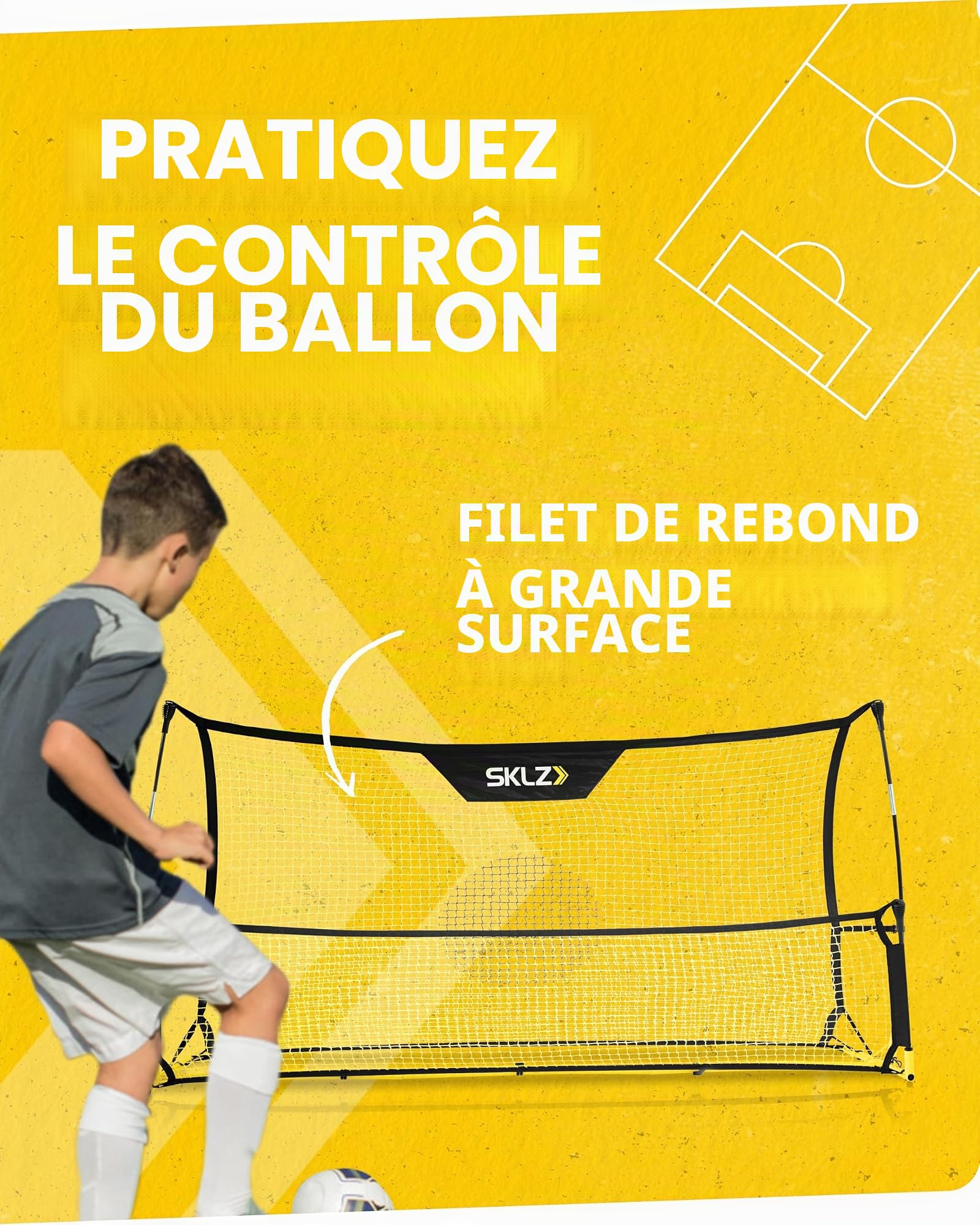 SKLZ Quickster Soccer Matériel d'entraînement à la maîtrise du Ballon, Matériel de Formation au Football, Améliore Le Contrôle et la Passe, Noir Jaune, 6ft x 4ft