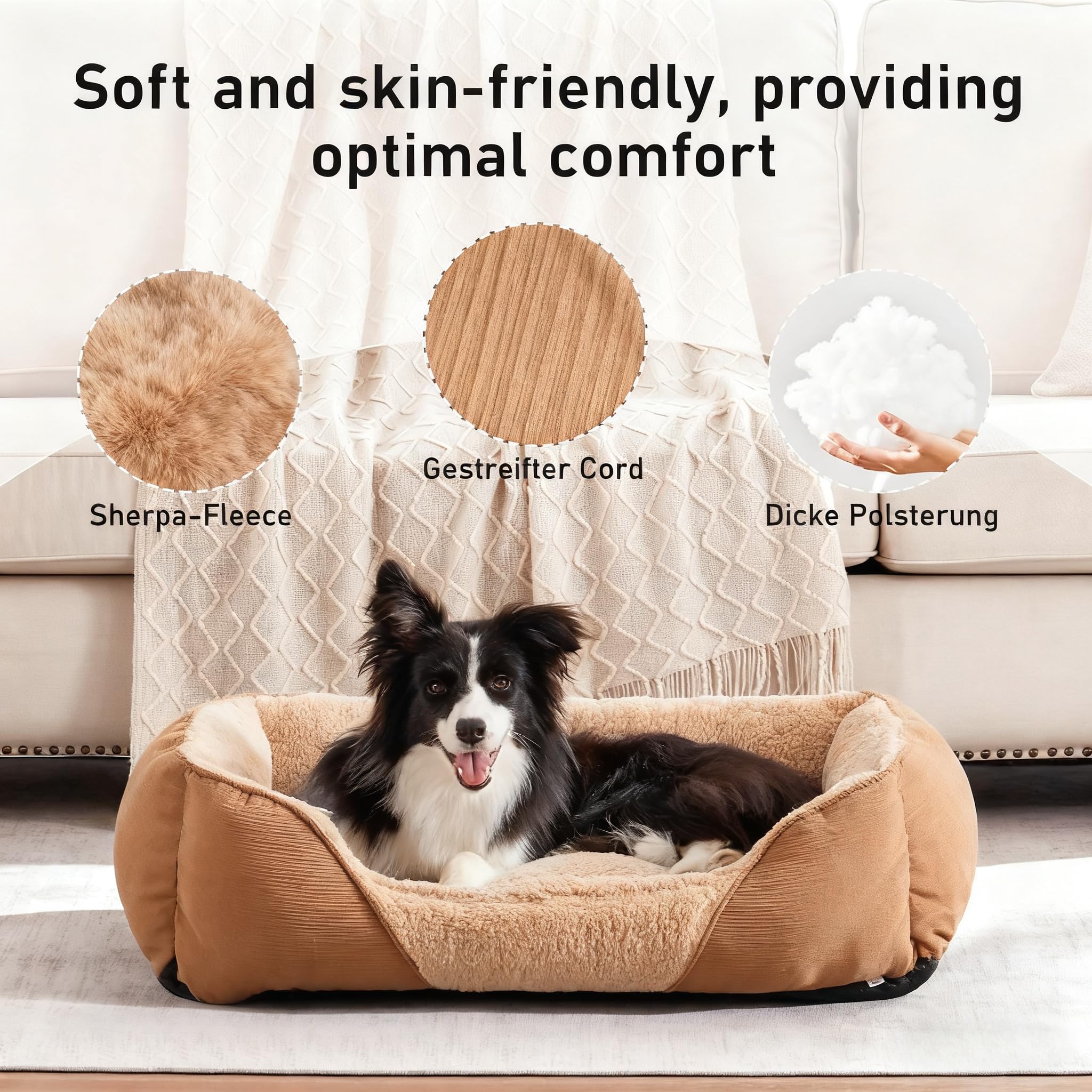 JOEJOY Dog Cat Bed Medium Pet Sofa Bed, Warm Lamb Fleece Medium Dog Bed, Washable Dog Bed for Corgi 63x53x21cm(Brown) - Image 3
