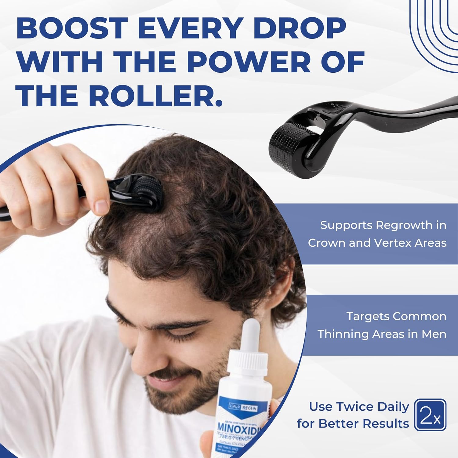 Hair Regen Liquid Minoxidil Men 5% With Hair Derma Roller for Scalp - Advanced Topical Solution for Regrowth - Men's Minoxidil for Growth of Men Hairs Loss 6 Pack as 6 Months Supply Kit