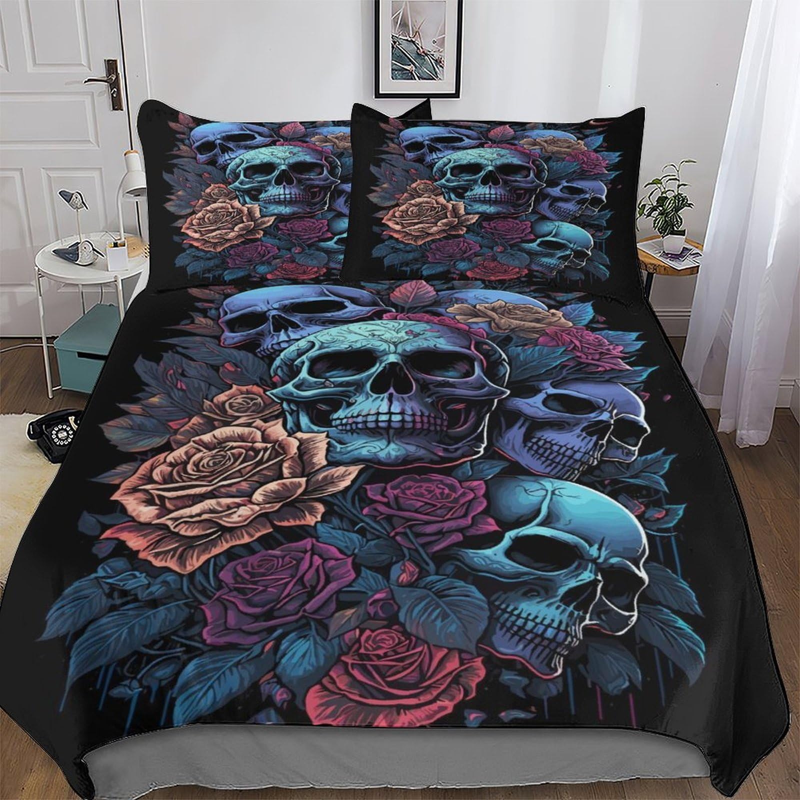 Housse de couette lit adulte motif crâne pour chambre moderne