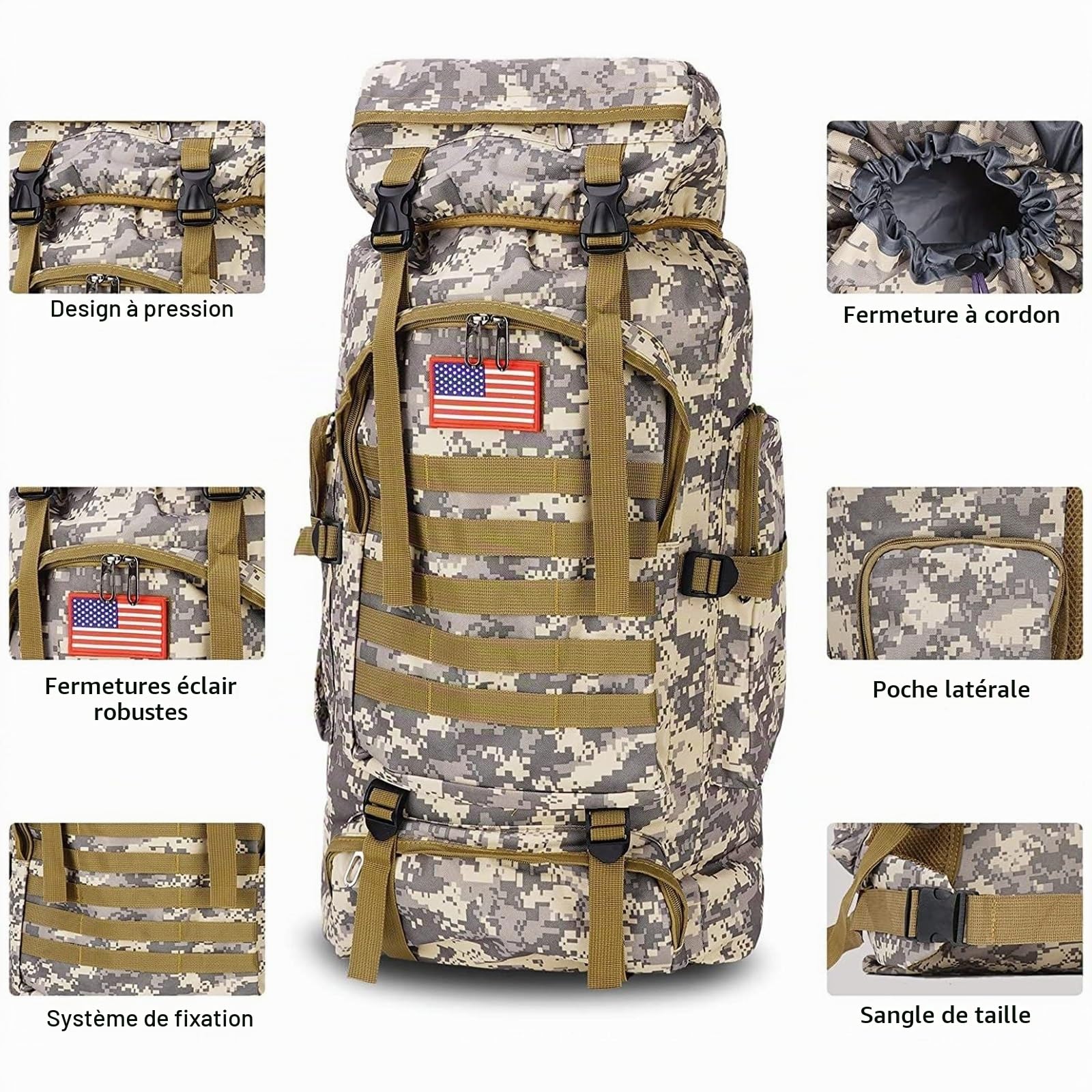 Sac à Dos Tactique Multifonctionnel de 80L pour Le Camping et Les Premiers Secours, Kit de Survie Professionnel et Grand Sac de Sauvetage.