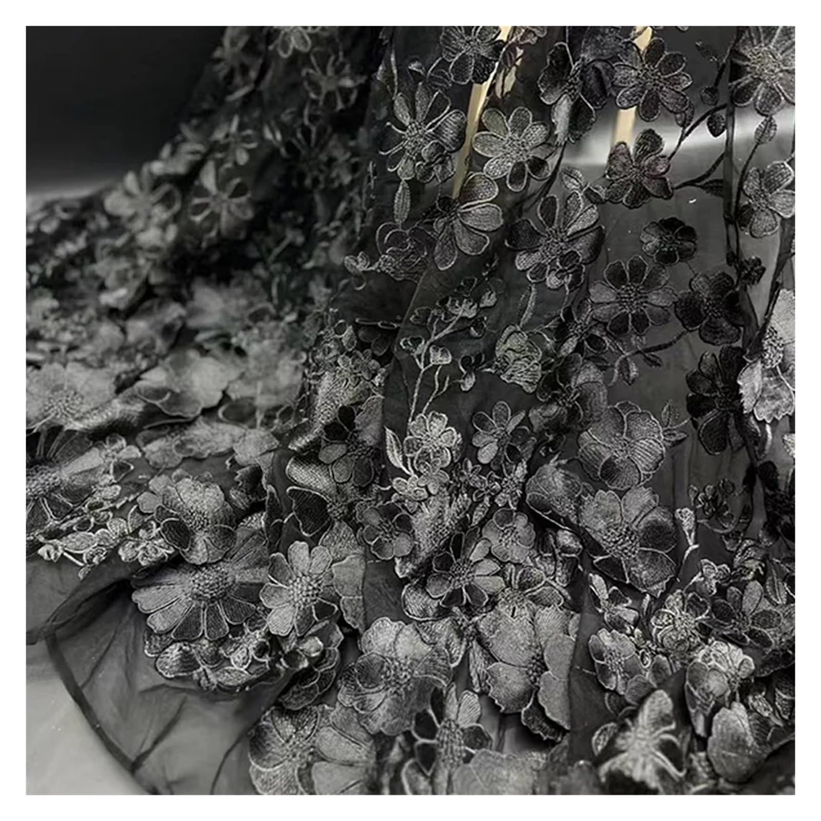 Tejido de Algodón Bordado Tela de tul bordada con flores 3D for vestido novia, malla textil, parche lujo, costura encaje(Color-09)