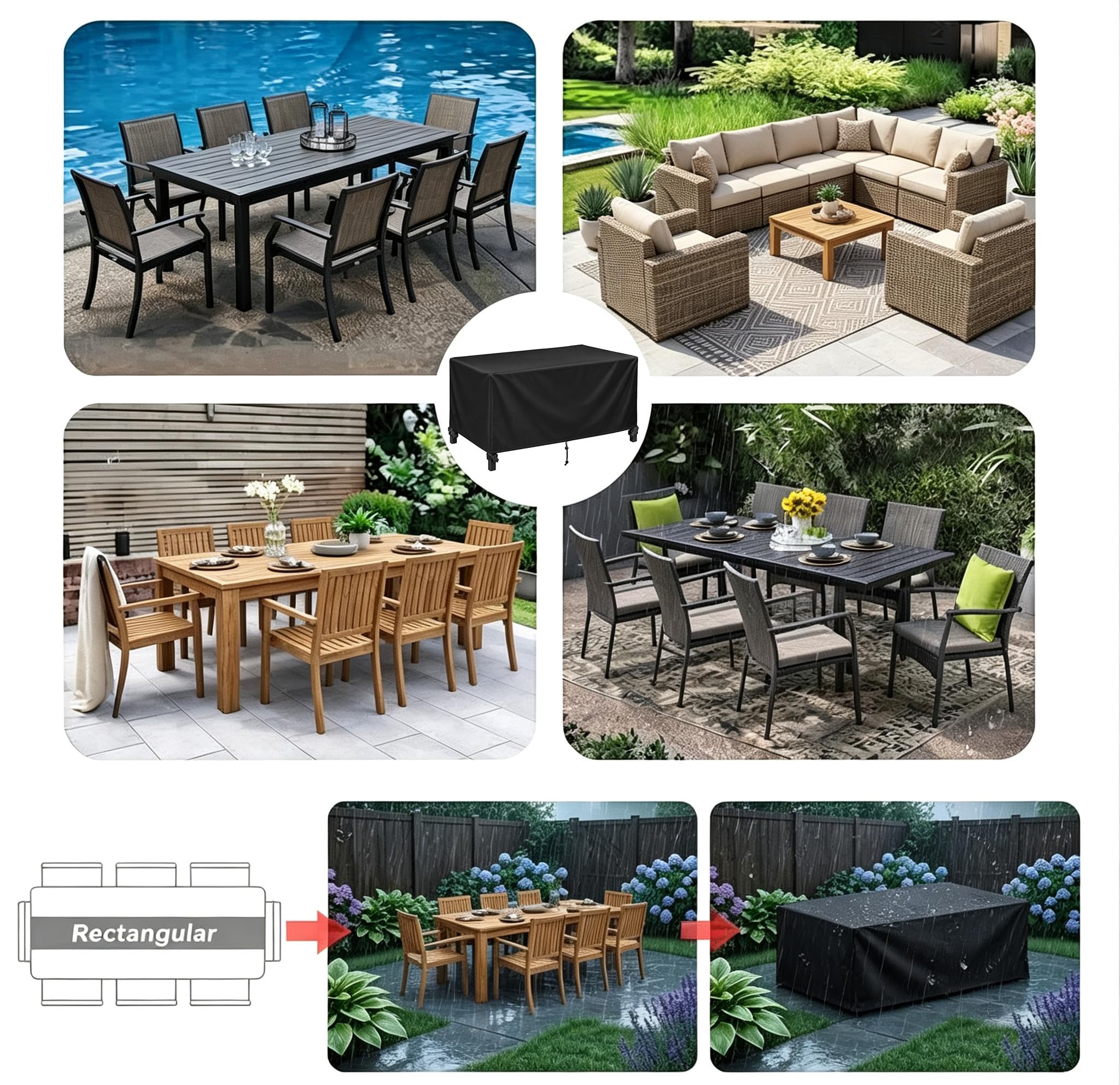 Abdeckung Gartenmöbel Winterfest 250x210x90cm Wasserdicht Gartenmöbel Schutzhülle Anti-UV Gartentisch Abdeckplane Palettenmöbel Abdeckung Gartenstuhl Abdeckhaube, Schwarz