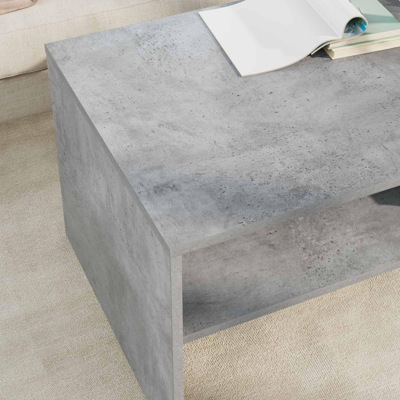 Stolik kawowy betonowy, szary, 100 x 50 x 40 cm, materiał drewnopochodny z miejscem do przechowywania i regałem, nowoczesny stolik pomocniczy do salonu, salonu, biura, wysuwany, składany