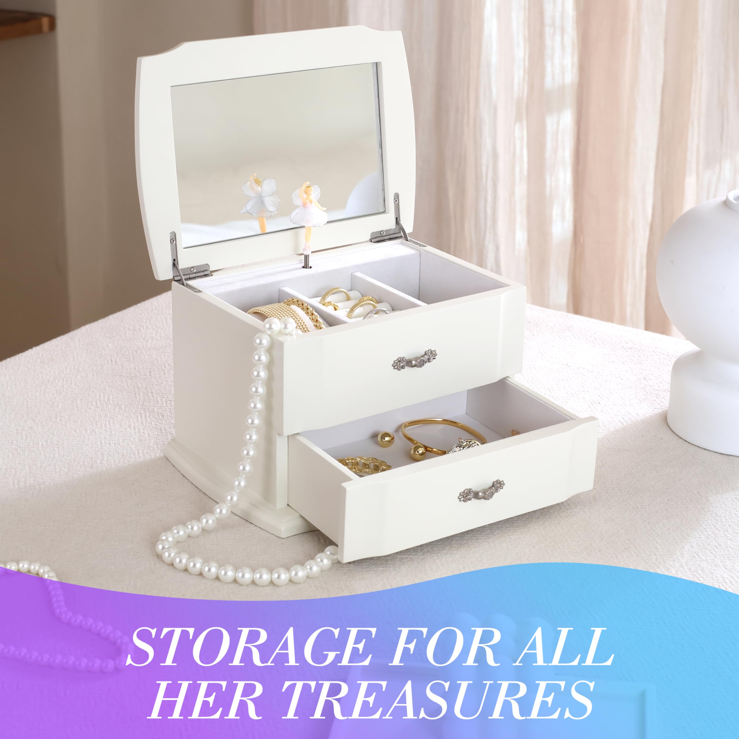 Jozen Wooden Ballerina Jewelry Box Musical Jewelry Box For Girls