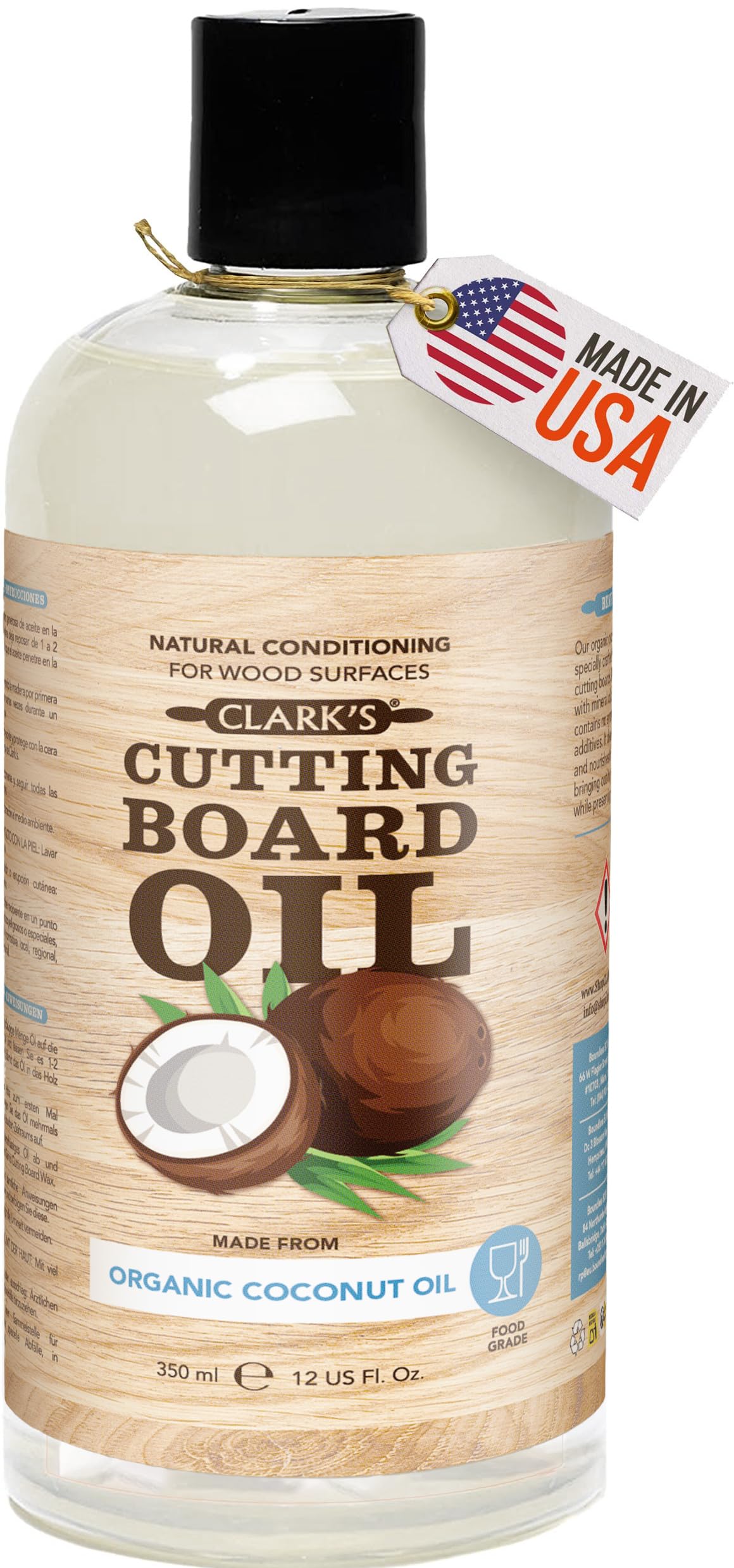 CLARK'S Cutting Board Oil - Food Grade Mineral Oil for Cutting Board - Coconut Extract