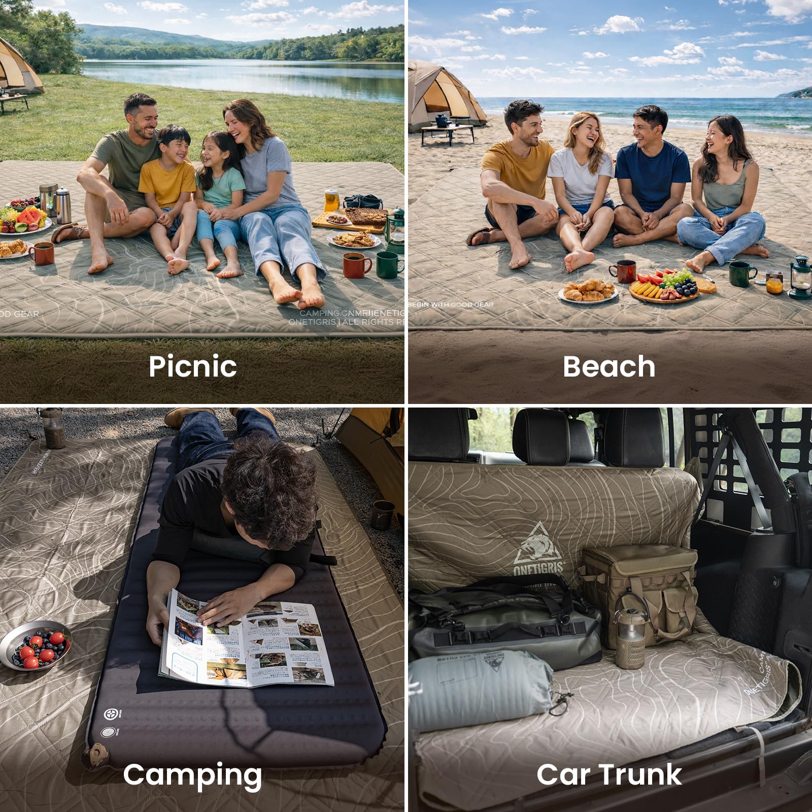 ONETIGRIS CAMPING Coperta da picnic impermeabile, grande coperta da campeggio all'aperto, tappetino da spiaggia a prova di sabbia, tappetino da picnic portatile per spiaggia, parco e campeggio