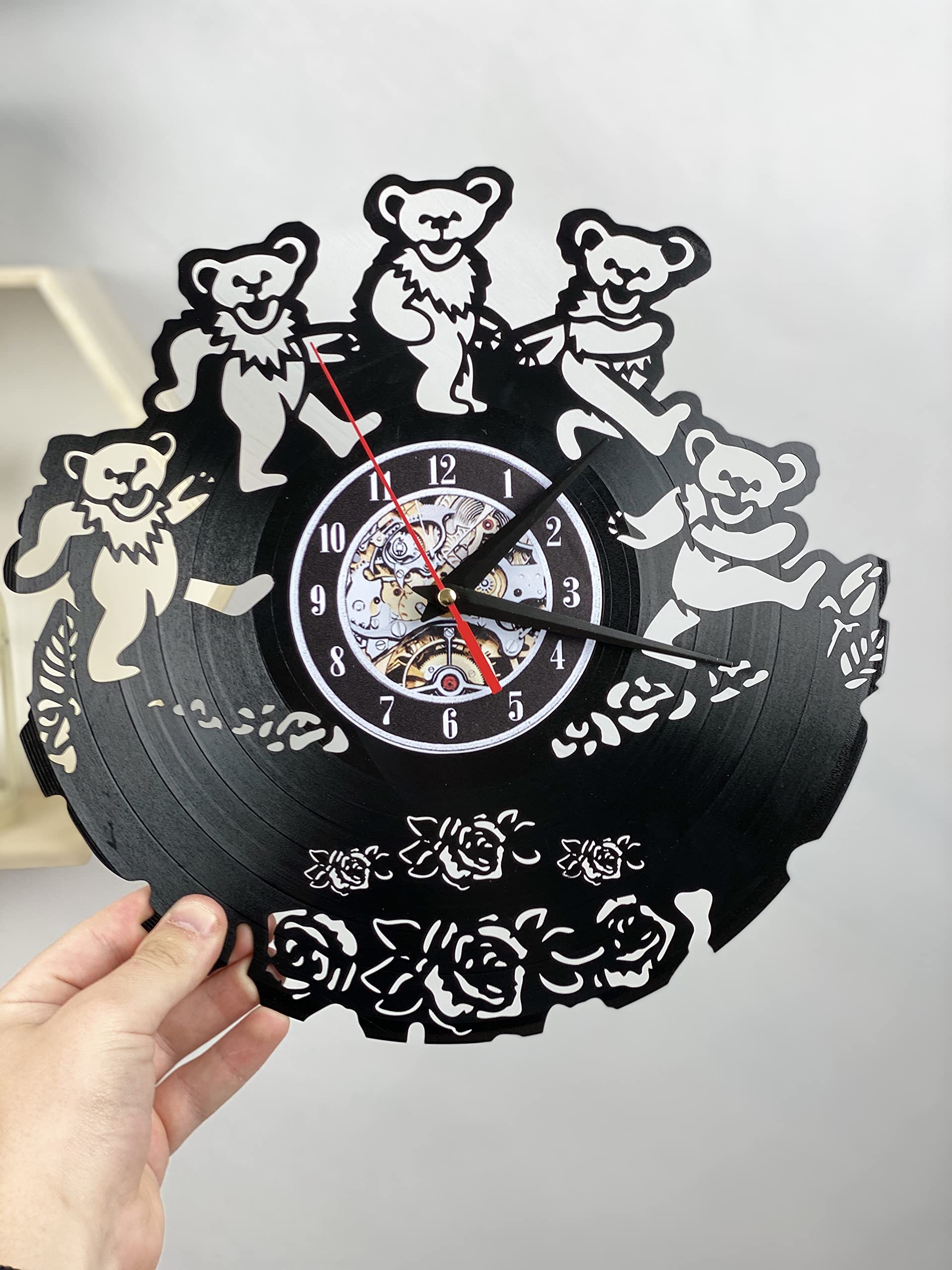 Grateful Bear Decorations, Rock Music Wall Clock, Vinyl Record Wall Clock, for Father, Retro Wall Decor