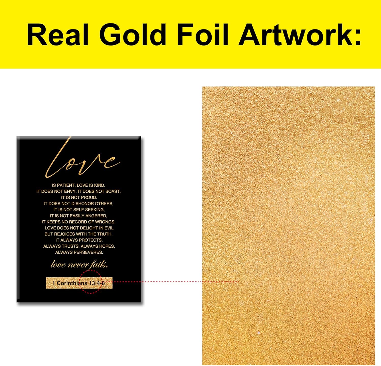 Christian Gold Foil Canvas Wall Art Motivational Love is Patient Love is Kind 1 Corinthians 13:4-8 Print Framed Canvas Painting Artwork Home Decor Wedding Gifts 12x15 Inch - Image 3