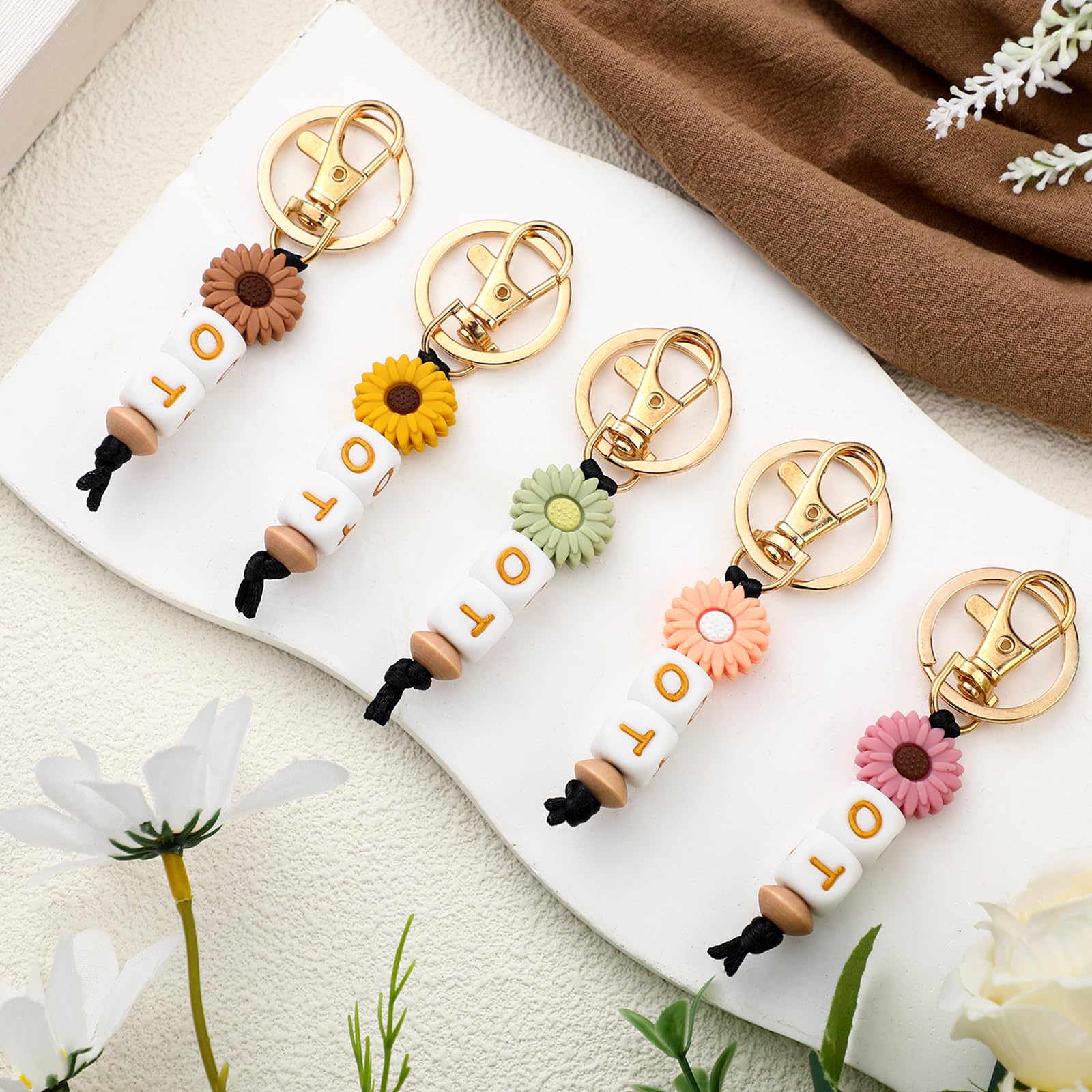 5 Pack Occupational Therapy Keychain Gifts Boho Silicone OT Keychain for Occupational Therapist Sunflower OT Graduation Appreciation Gifts for Women Therapist Nurse Teacher Student