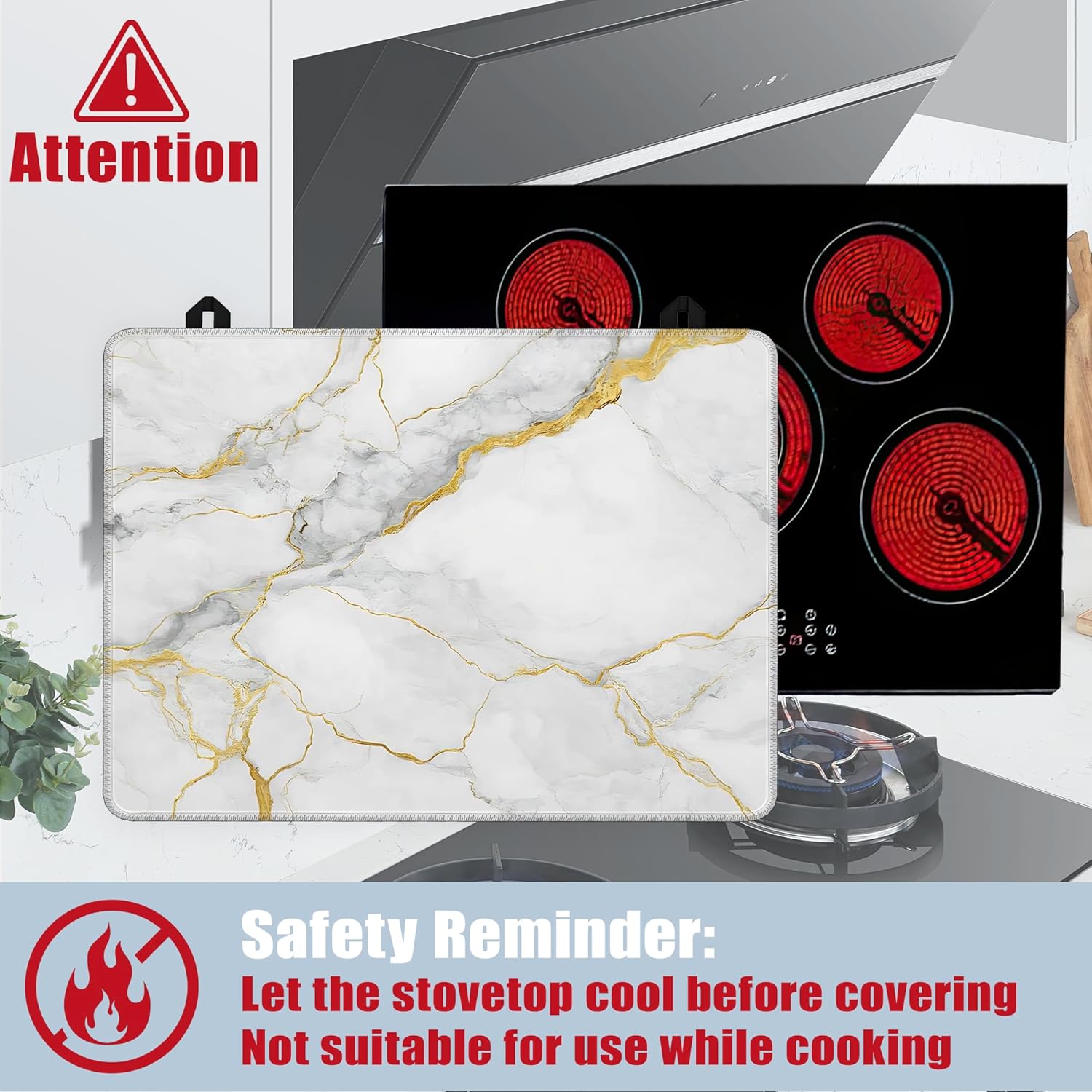 White Gold Marble Stove Top Covers for Electric Stove,Modern Glass Top Stove Cover, Heat Resistant Range Covers for Electric Stove,Washable Countertop Mat, 28 x 20 Inch