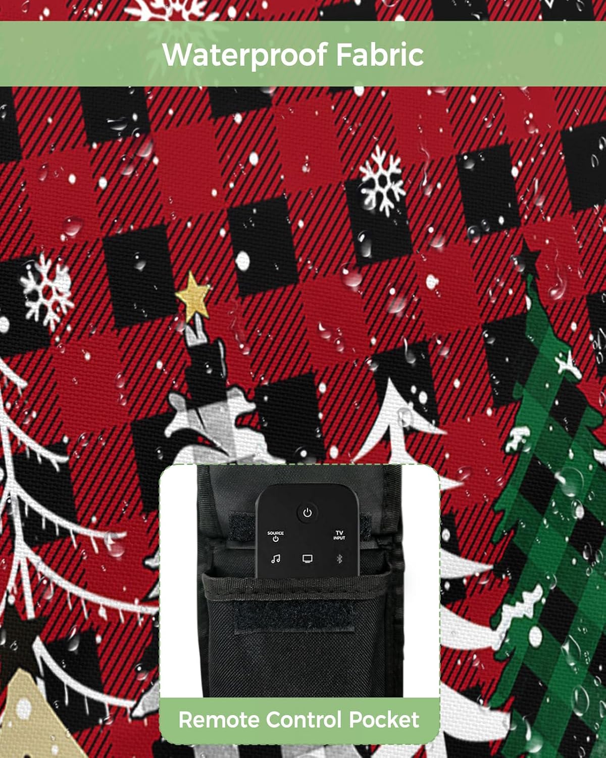 Outdoor TV Cover - Christmas Tree Winter Snowflake Red Black Plaid Waterproof and Weatherproof 36"-39" LCD Movable Shield TV Display Screen Protector Outside Television Covers