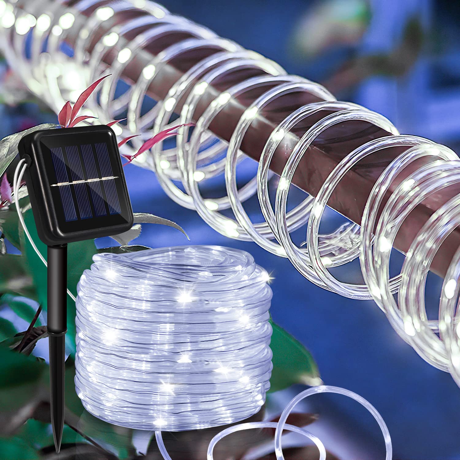 Gimisgu Manguera de luz solar exterior, 20 m, 200 LED, luz blanca fría, IP65, resistente al agua, 8 modos de iluminación para exteriores, iluminación decorativa para jardín