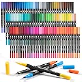 Markers for Adult 100 Colors Dual Tip Pens with Fine and Brush Tip for Coloring and Calligraphy Drawing