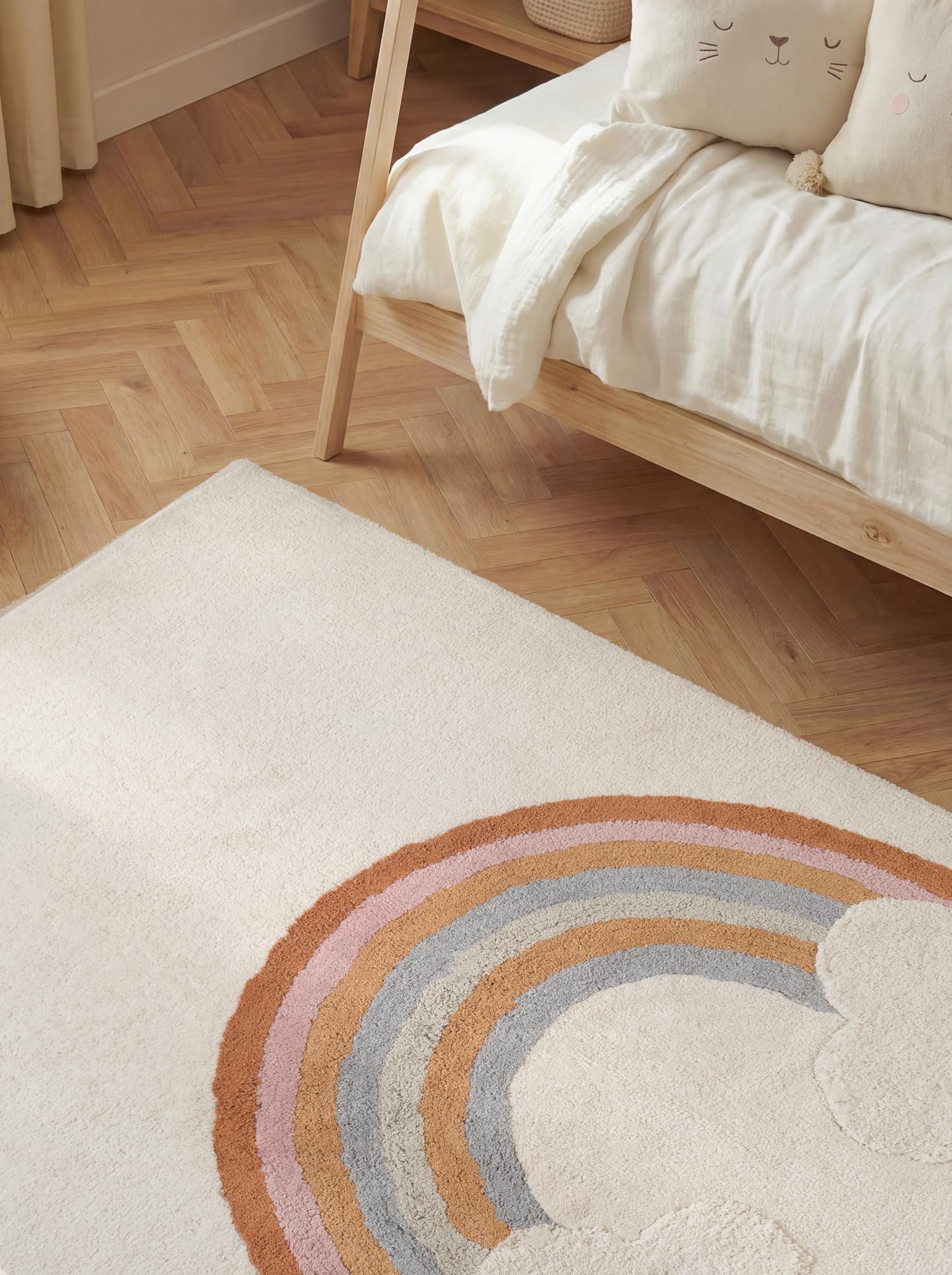 Hanse Home Kinderteppich Petite Melodie - Pflegeleichter Teppich Junge Mädchen, rutschfest&Waschbarer Formteppich Wolke Regenbogen, Kinderzimmer Weicher Spielteppich - Creme Multifarben, 140x200cm