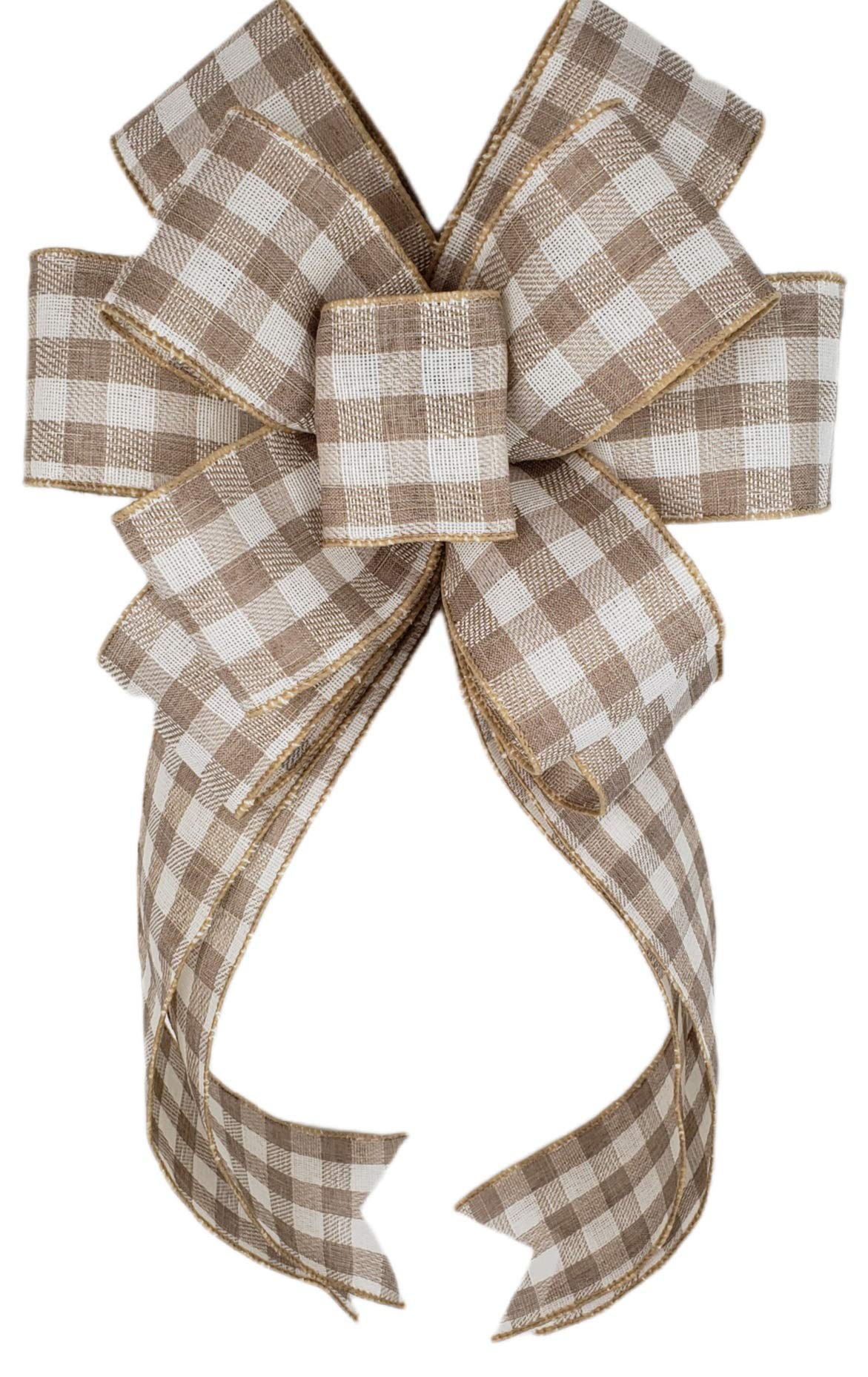 Natural Cream Buffalo Check Plaid Bow for Wreath 10 x 18 inches