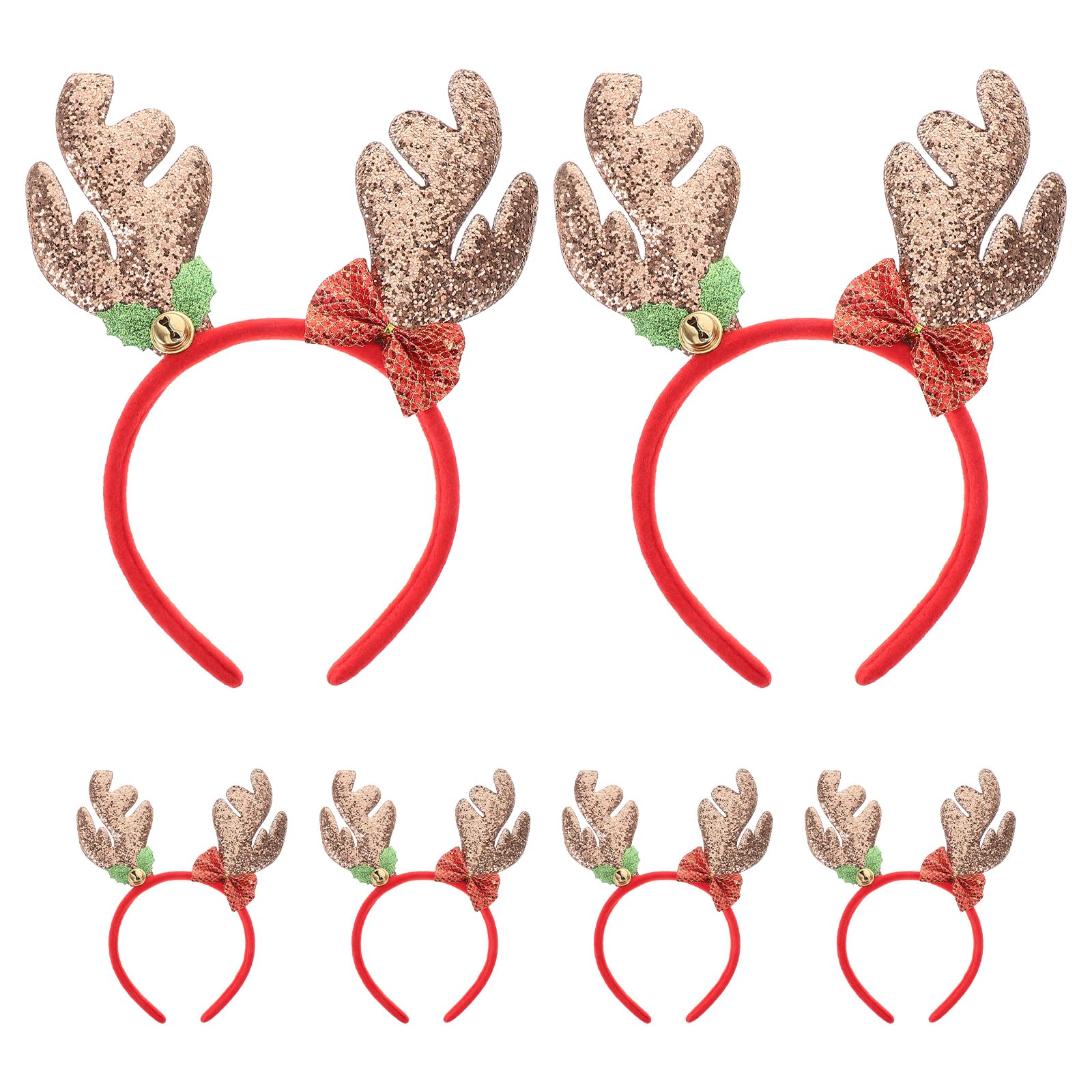 Amosfun 6pcs Christmas Reindeer Antlers Headband Hairband Headwear Hair Hoop for Christmas Easter Halloween Party (Coffee Gold Powder Antler)