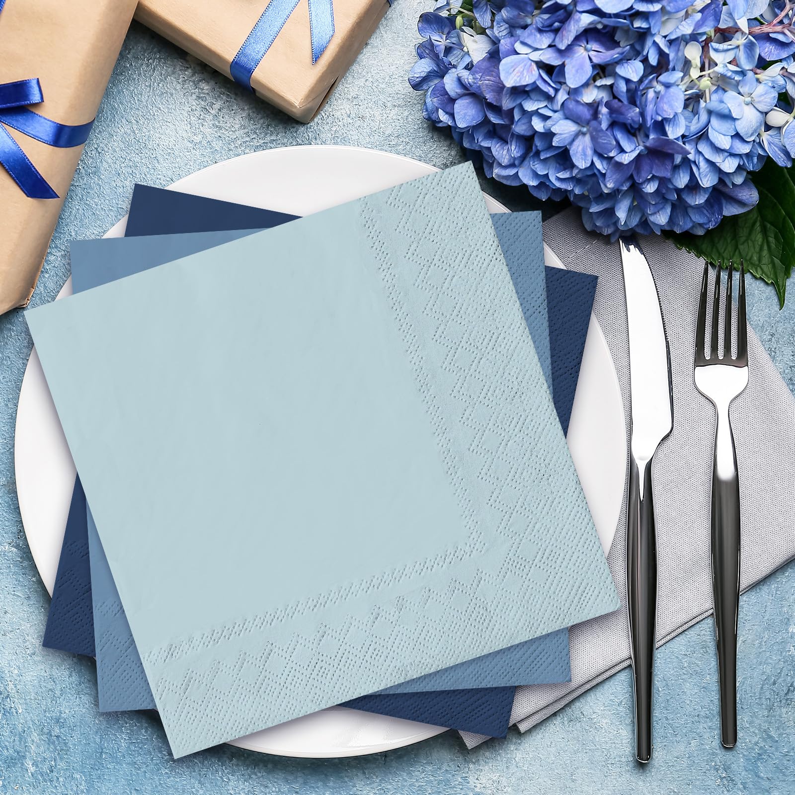 Whaline Papierservietten – Retro-Hasen-Design, Blau-weiß, 50 Stück, Für Ostern & Feste