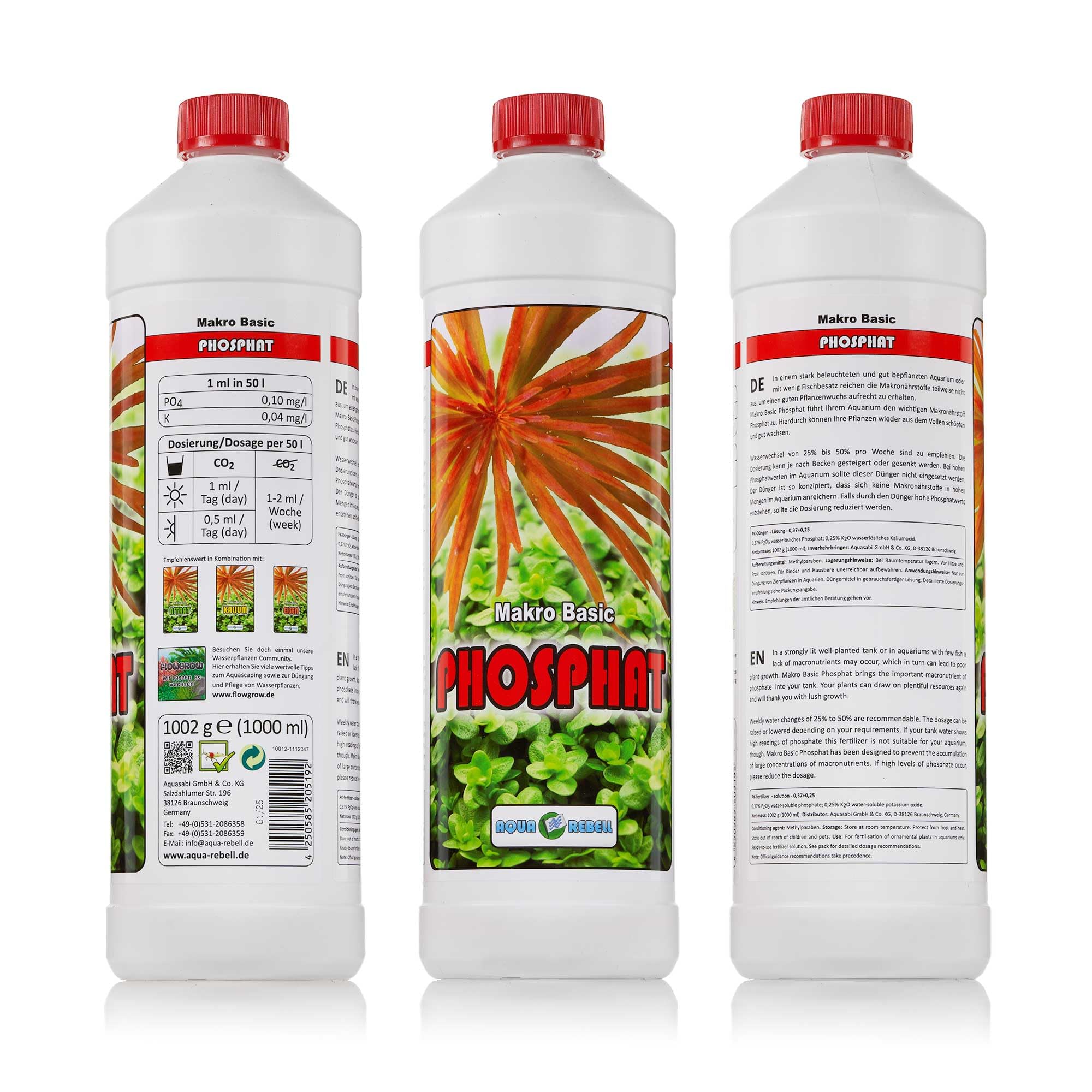 Aqua Rebell ® Makro Basic Phosphat Dünger - 1 Literflasche - optimale Versorgung für Ihre Aquarium Wasserpflanzen - Aquarium Dünger speziell für Wasserpflanzen entworfen