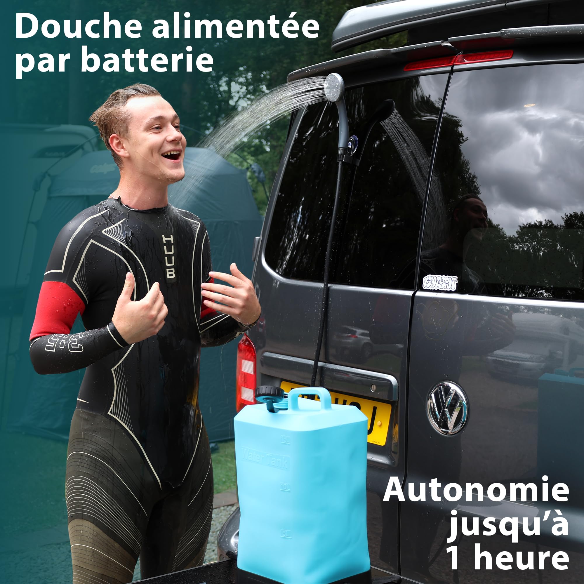 Colapz Douche Camping Électrique Portable avec Batterie & Réservoir 15L – Douche Extérieure Chauffante Jusqu’à 42 °C – Douche Mobile pour Camping-Car, Van, Voyage, Festival, Randonnée & Jardin