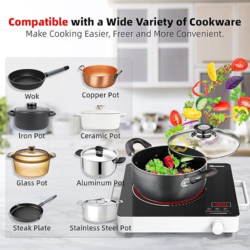 Miniatura 2 de GIONIEN Estufa eléctrica de 1 quemador de 110 V, estufa eléctrica portátil con asa, quemador de encimera de cerámica, control de perilla,