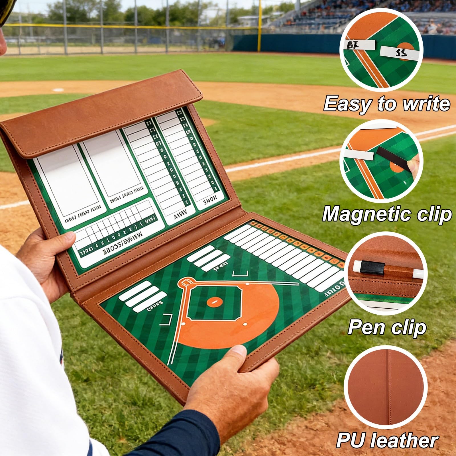 Magnetyczna Tablica Taktyczna do Baseballu, Trwała Konstrukcja, Gładka Powierzchnia do Pisania, Składana, w Zestawie Pisak I Elementy Magnetyczne, Idealna Treningu