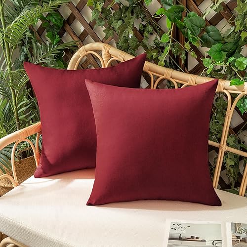 Woaboy Juego de 2 fundas de almohada decorativas de lino color borgoña, fundas de almohada de lino sólidas, impermeables, para exteriores,