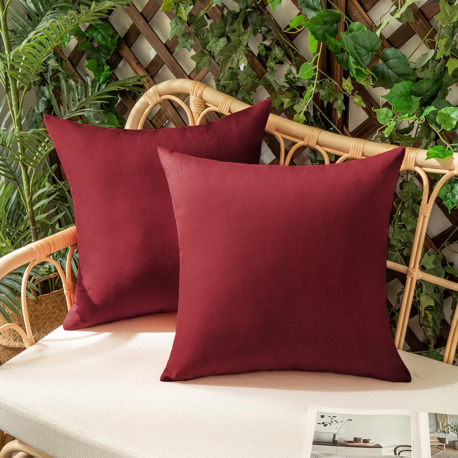 Woaboy Set of 2 Christmas Outdoor Waterproof Throw Pillow Covers Decorative Farmhouse Linen Pillowcases Solid Cushion Cases for Patio Tent Balcony