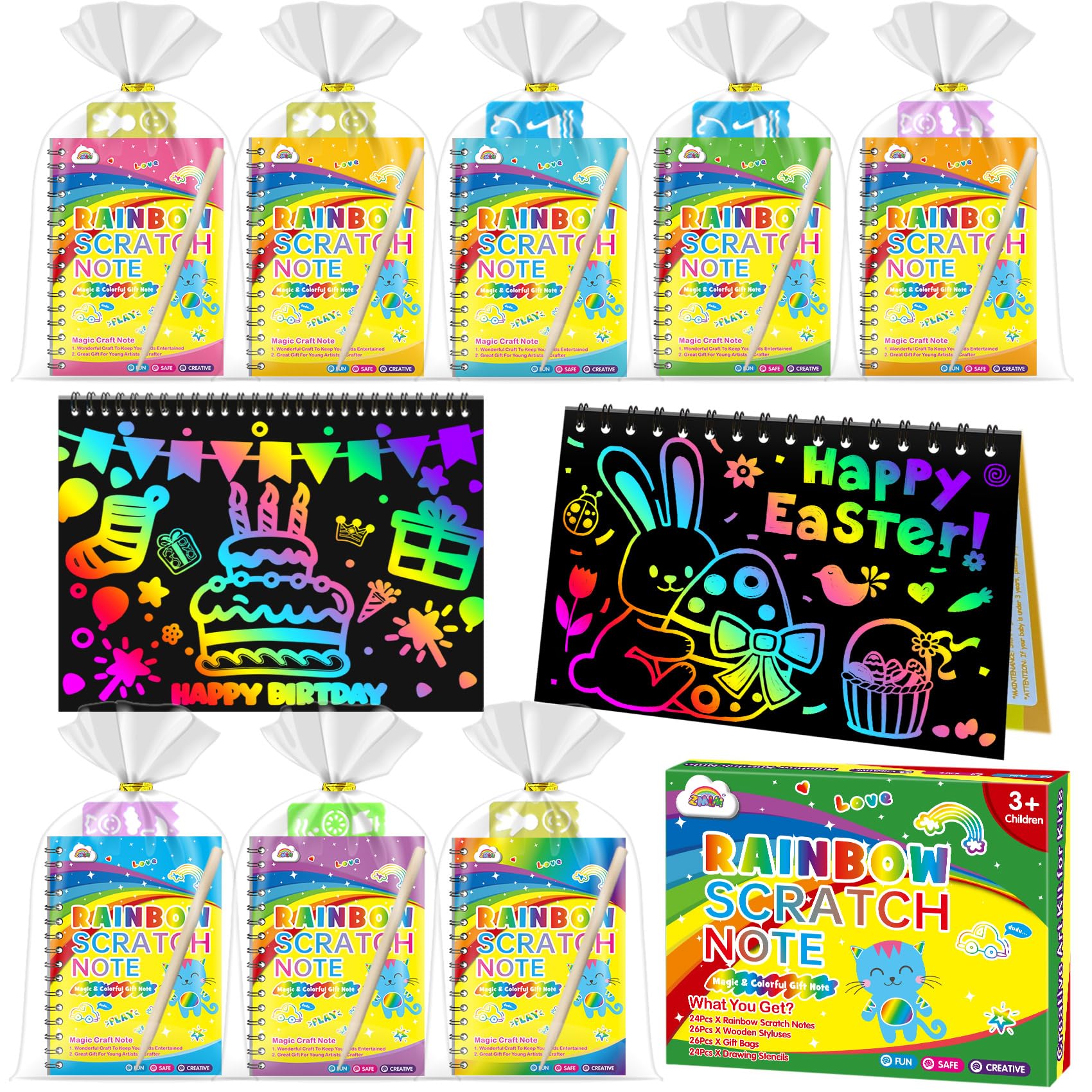 – Zmlm Rainbow Scratch Party Favors Kids: Birthday Gifts Toy Bulk Art Notebook 24 Pack Paper Favor Girls Boys Craft Kit Pads Classroom Prizes