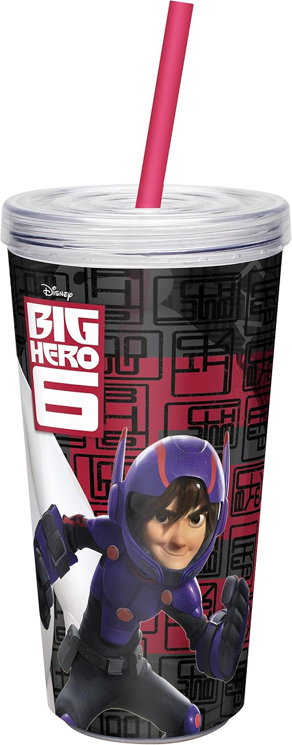 Zak! Designs Insulated Tumbler with Screw-on Lid and Straw with Big Hero 6 Graphics, Break-resistant and BPA-free Plastic, 16 oz